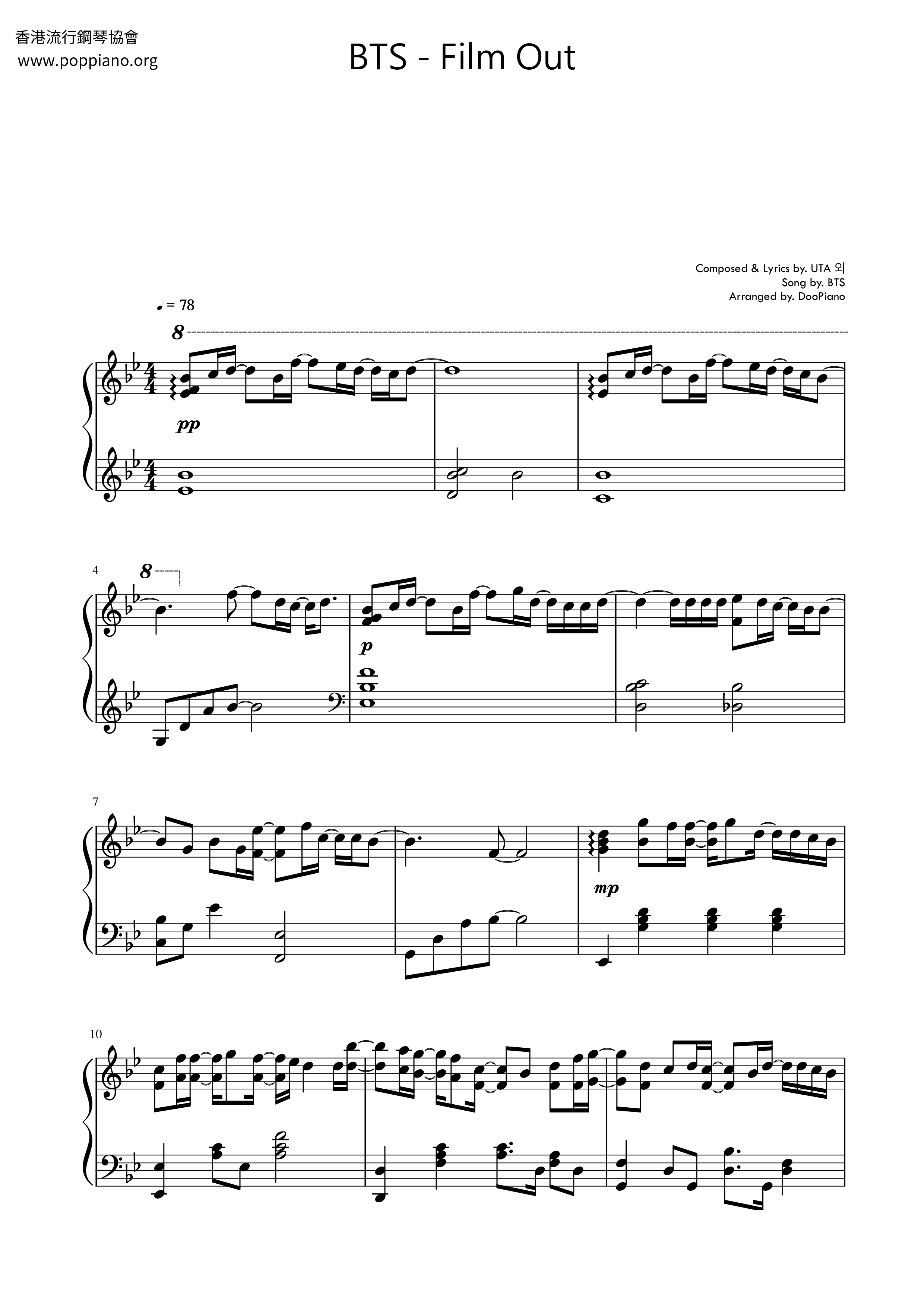 BTS Film Out Sheet Music Pdf Free Score Download BTS Film Out Sheet Music Pdf Free Score Download