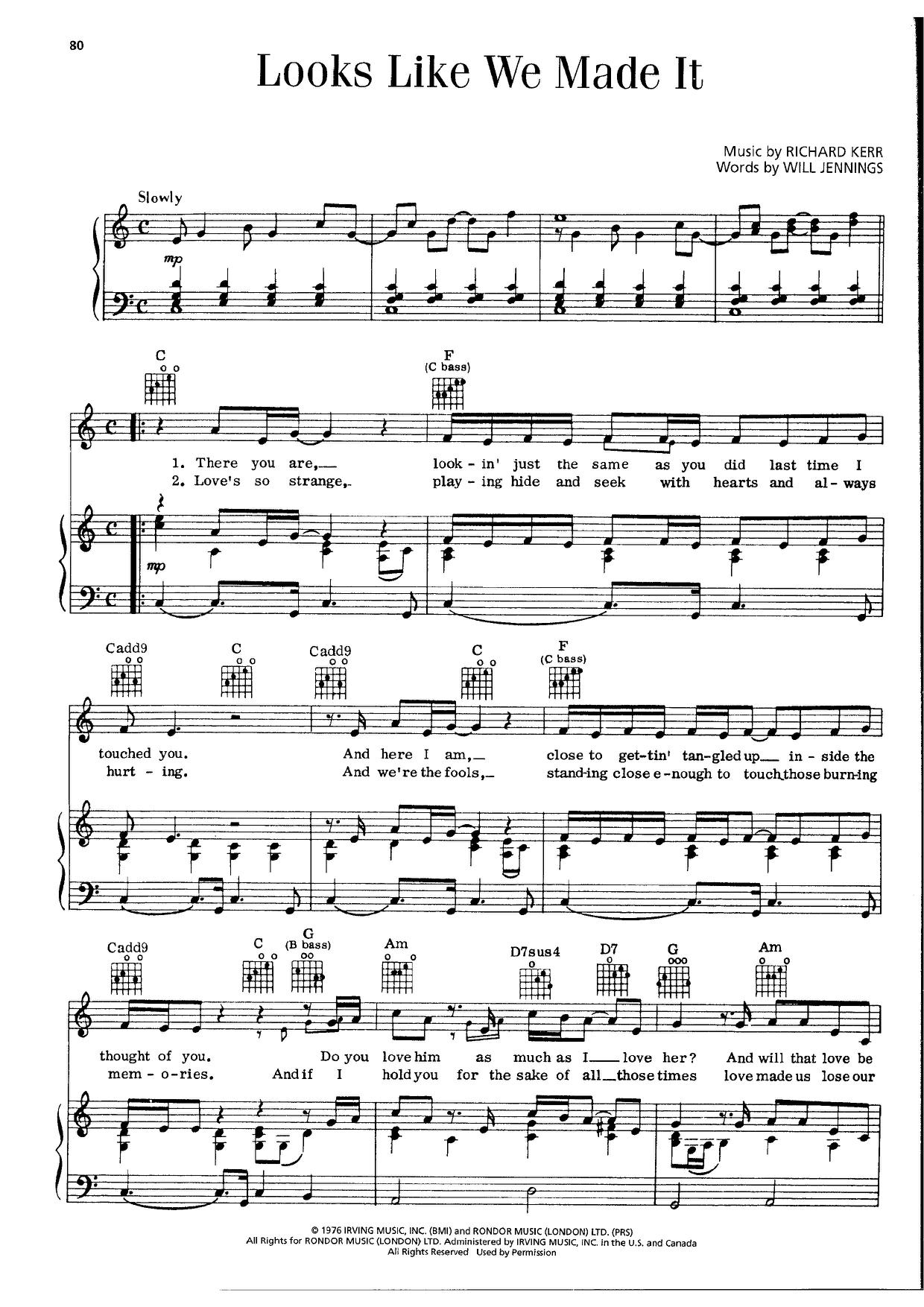 Barry Manilow Looks Like We Made It Sheet Music Pdf Free Score Download
