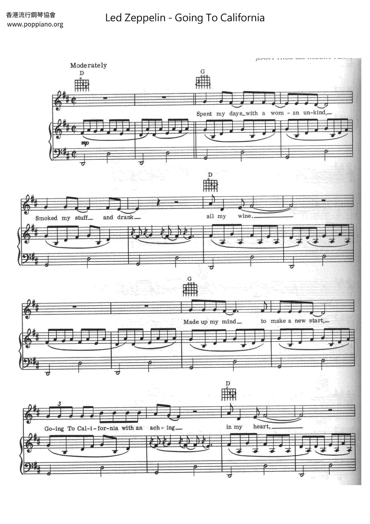 Led ZeppelinGoing To California Sheet Music pdf, Free Score Download ★