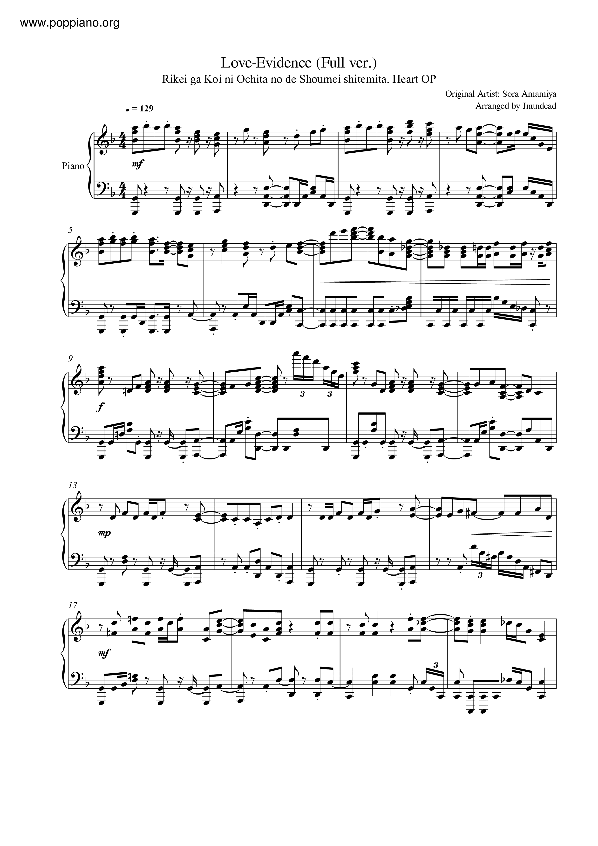 Amamiya sora love evidence sheet music pdf free score download 