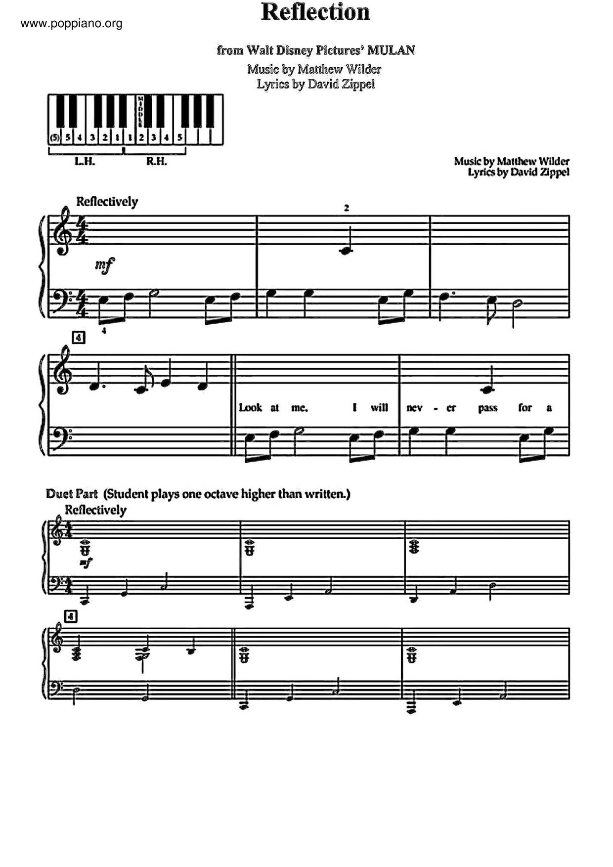 Christina Aguilera Mulan Reflection Sheet Music Pdf Free Score Download