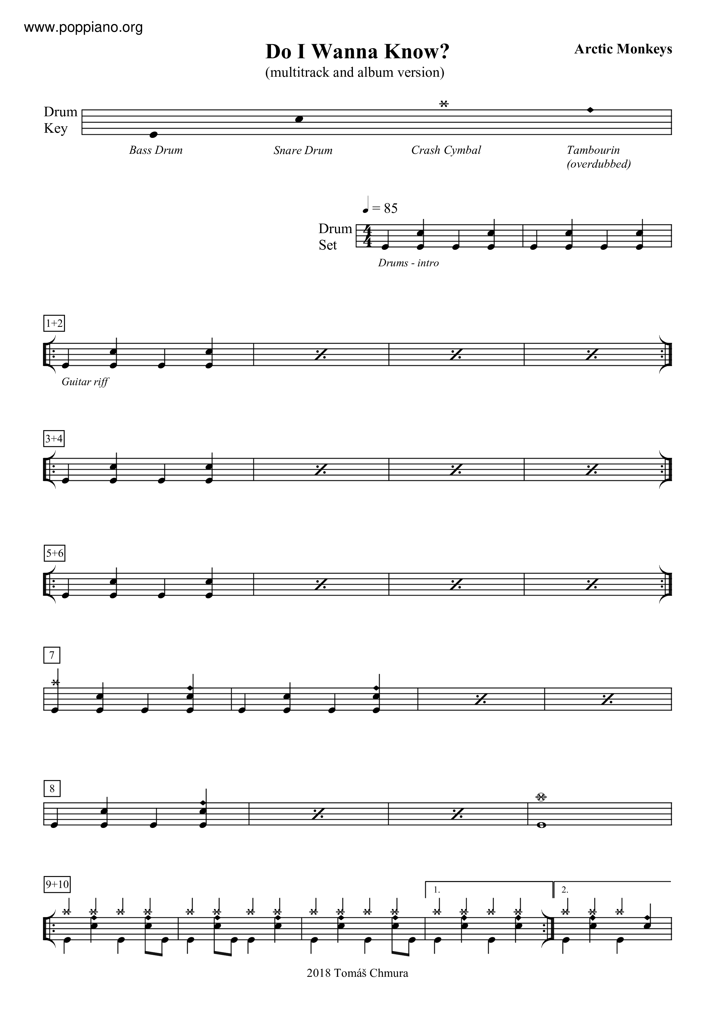 Arctic MonkeysDo I Wanna Know? Drum Tab pdf, Free Score Download ★