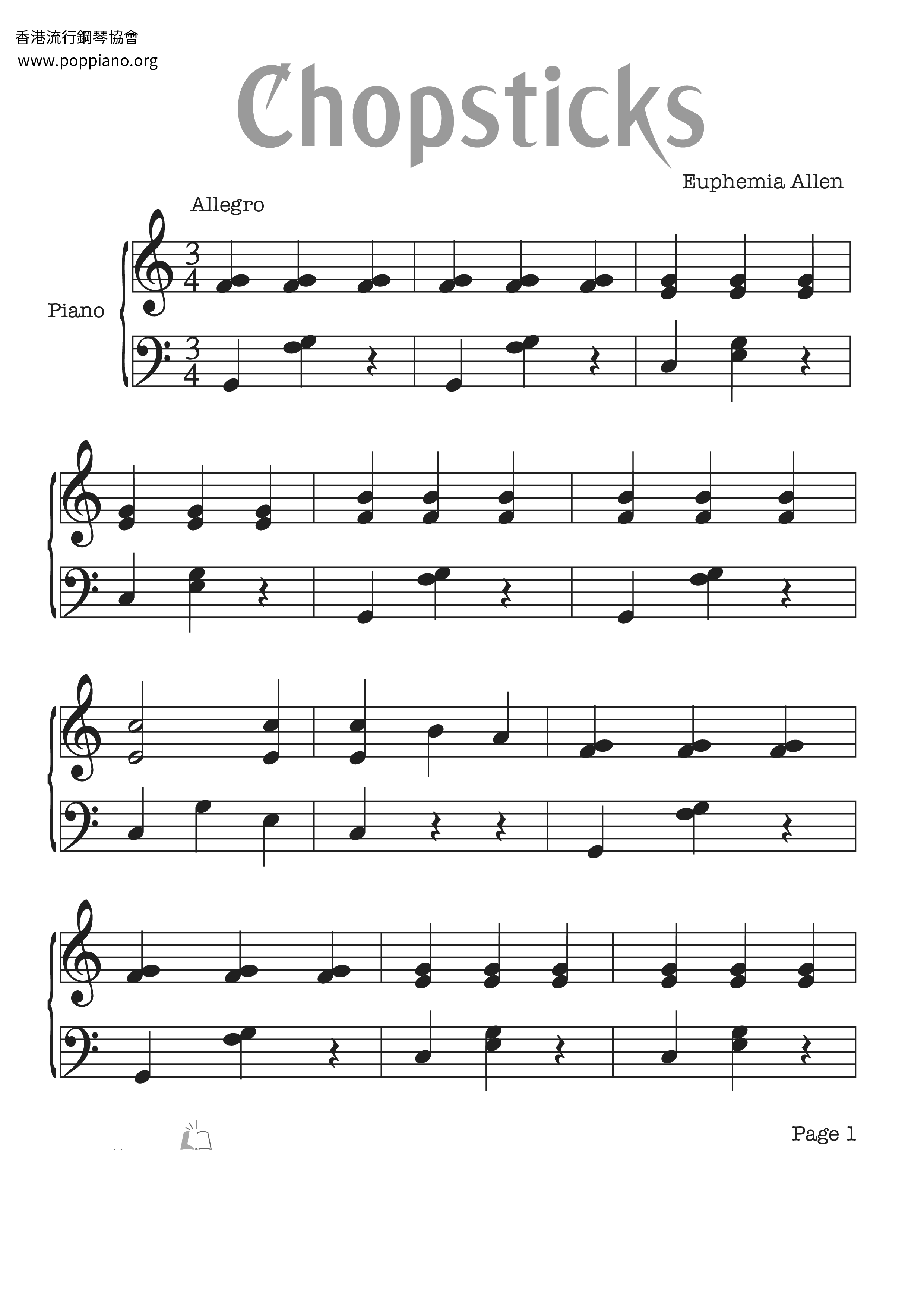 The Celebrated Chop Waltz (Chopsticks)琴譜