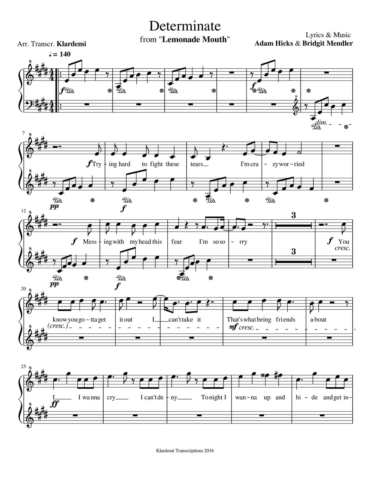 Naomi ScottDeterminate From "Lemonade Mouth" Sheet Music pdf, Free
