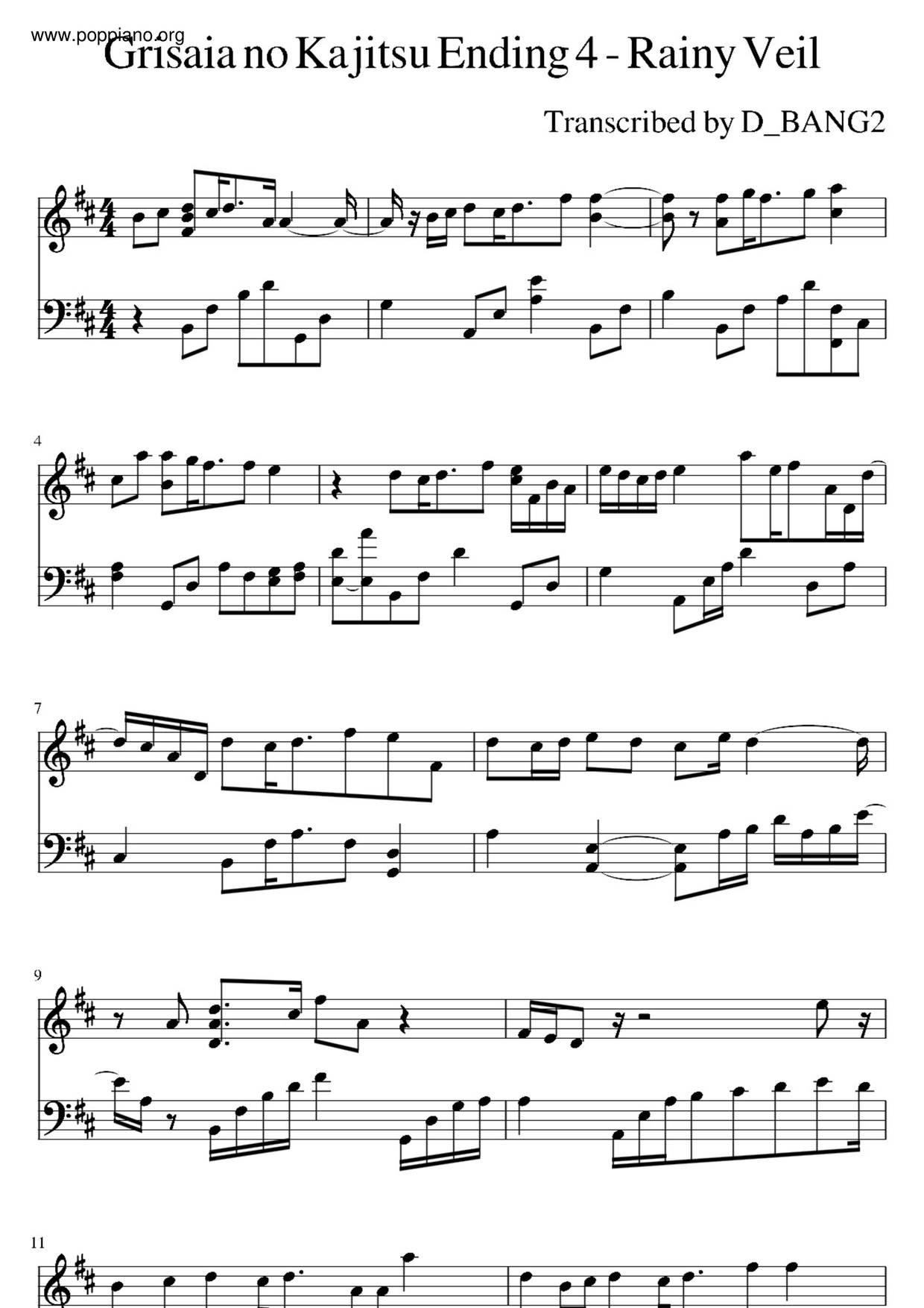 Grisaia No Kajitsu Ending 4 - Rainy Veil琴譜