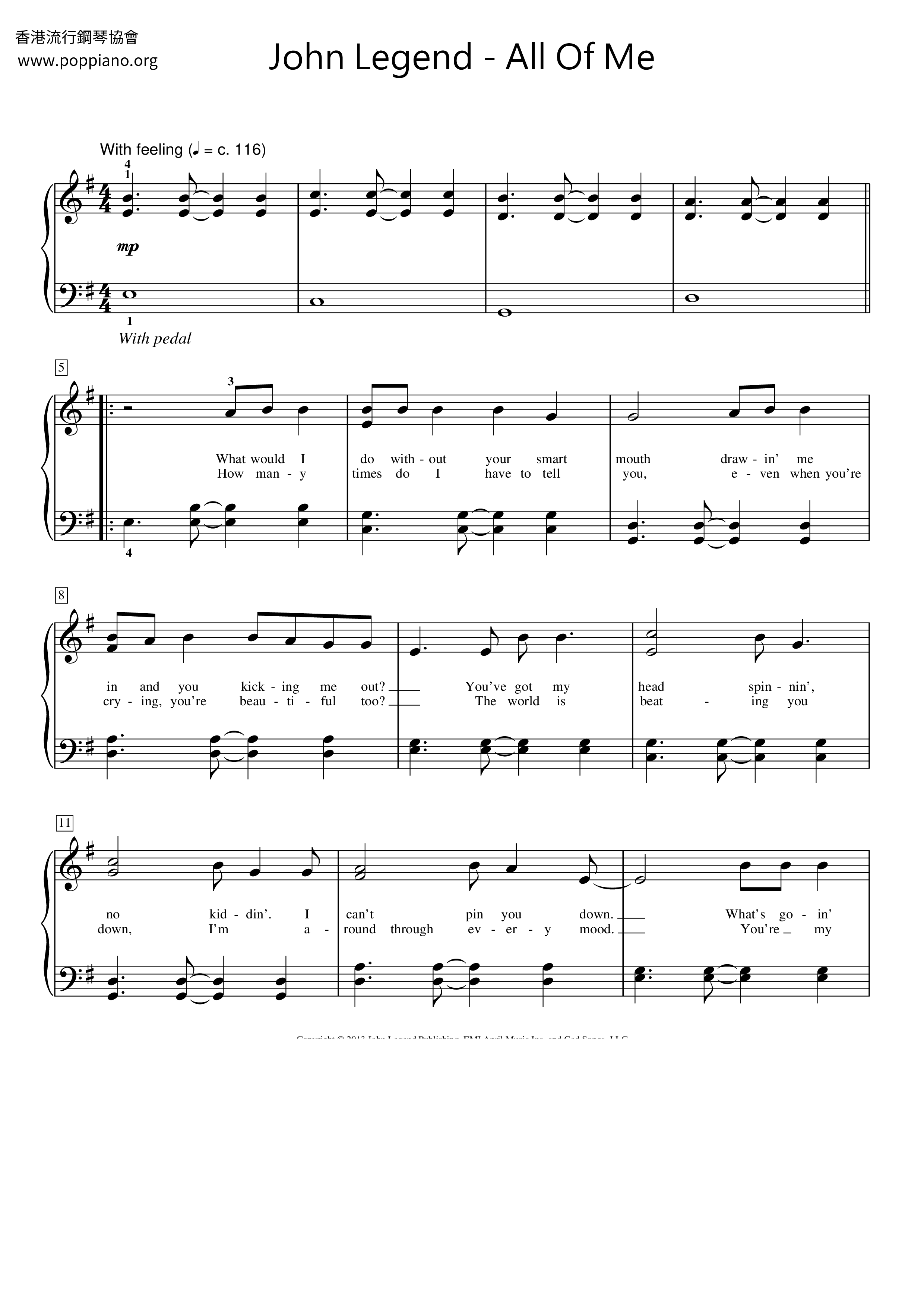 All Of Me - Sheet Music / Piano Score Free PDF Download - HK Pop Piano ...