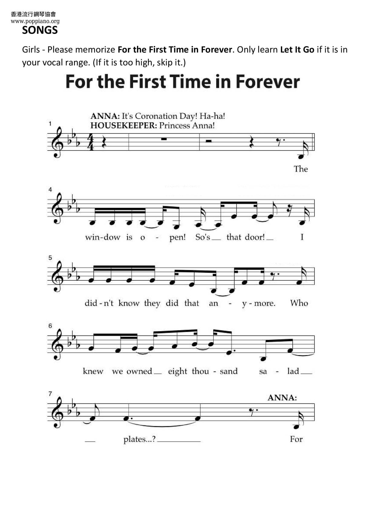 Frozen for the first time in forever sheet music piano score free
