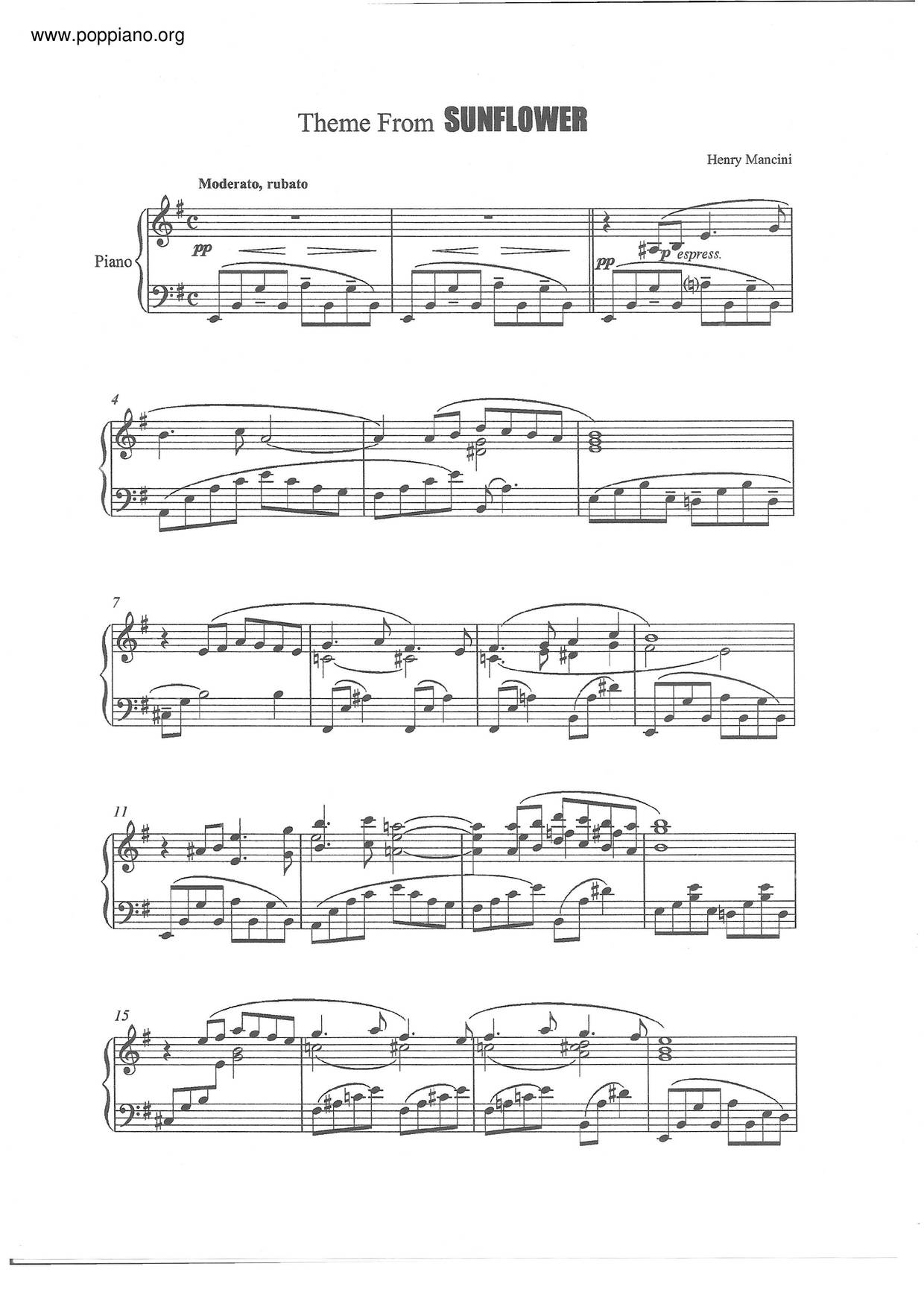 Show LoLove Theme From Sunflower Sheet Music pdf, Free Score Download ★