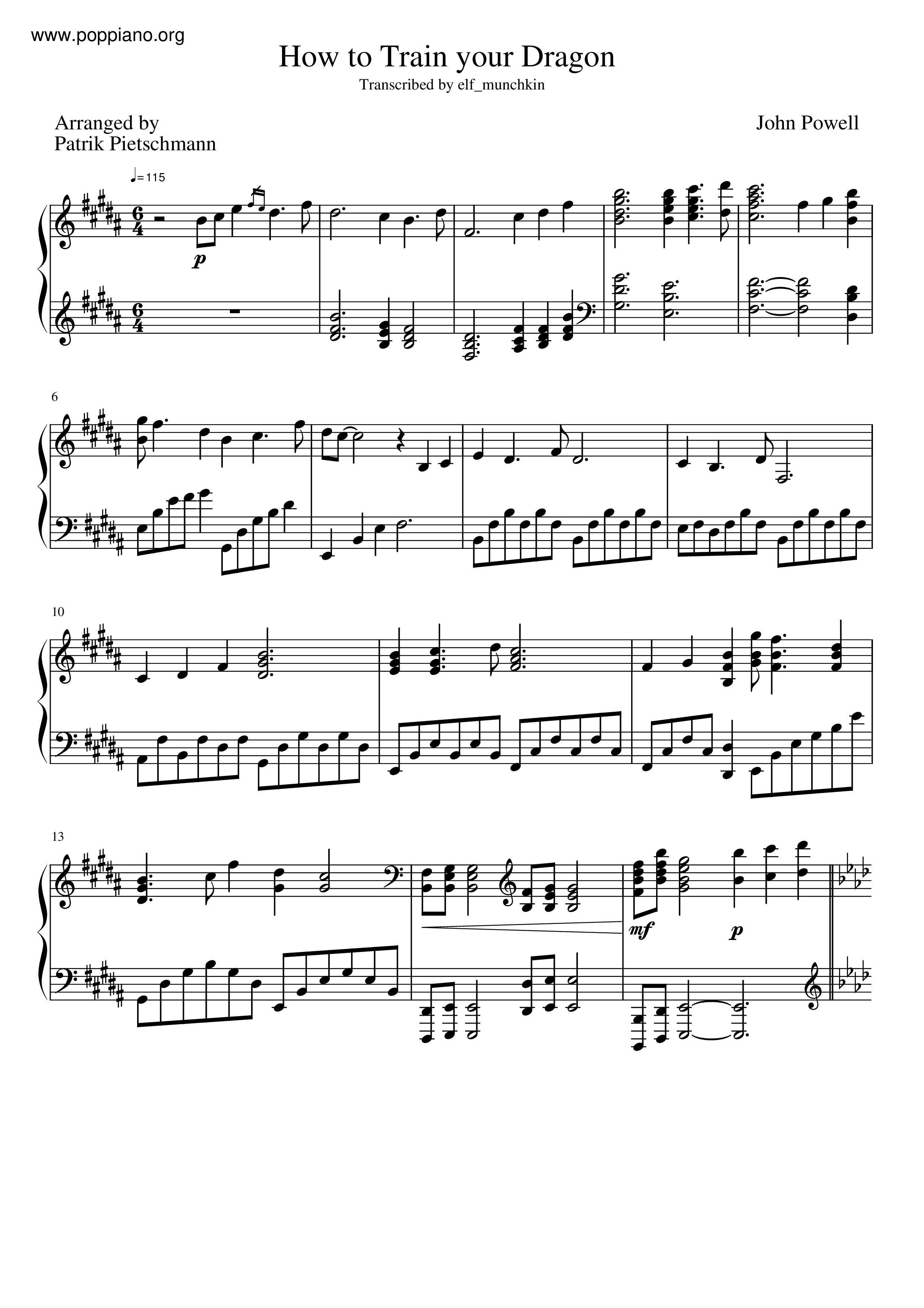 Movie SoundtrackHow To Train Your Dragon Main Theme Sheet Music pdf