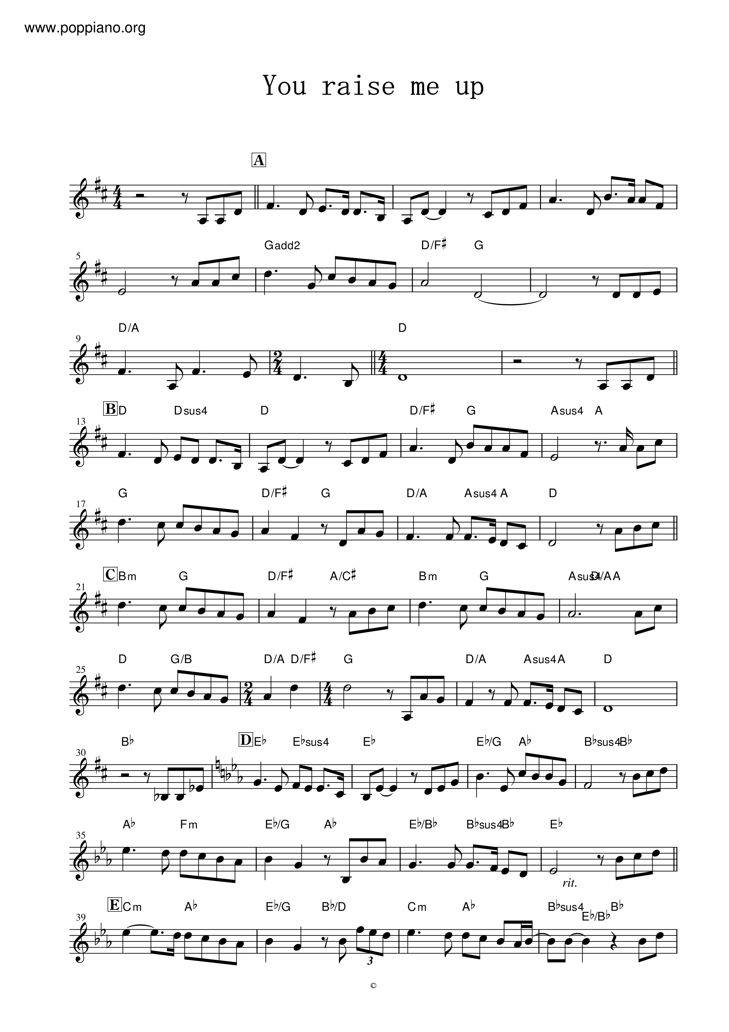 WestlifeYou Raise Me Up Sheet Music pdf, Free Score Download ★