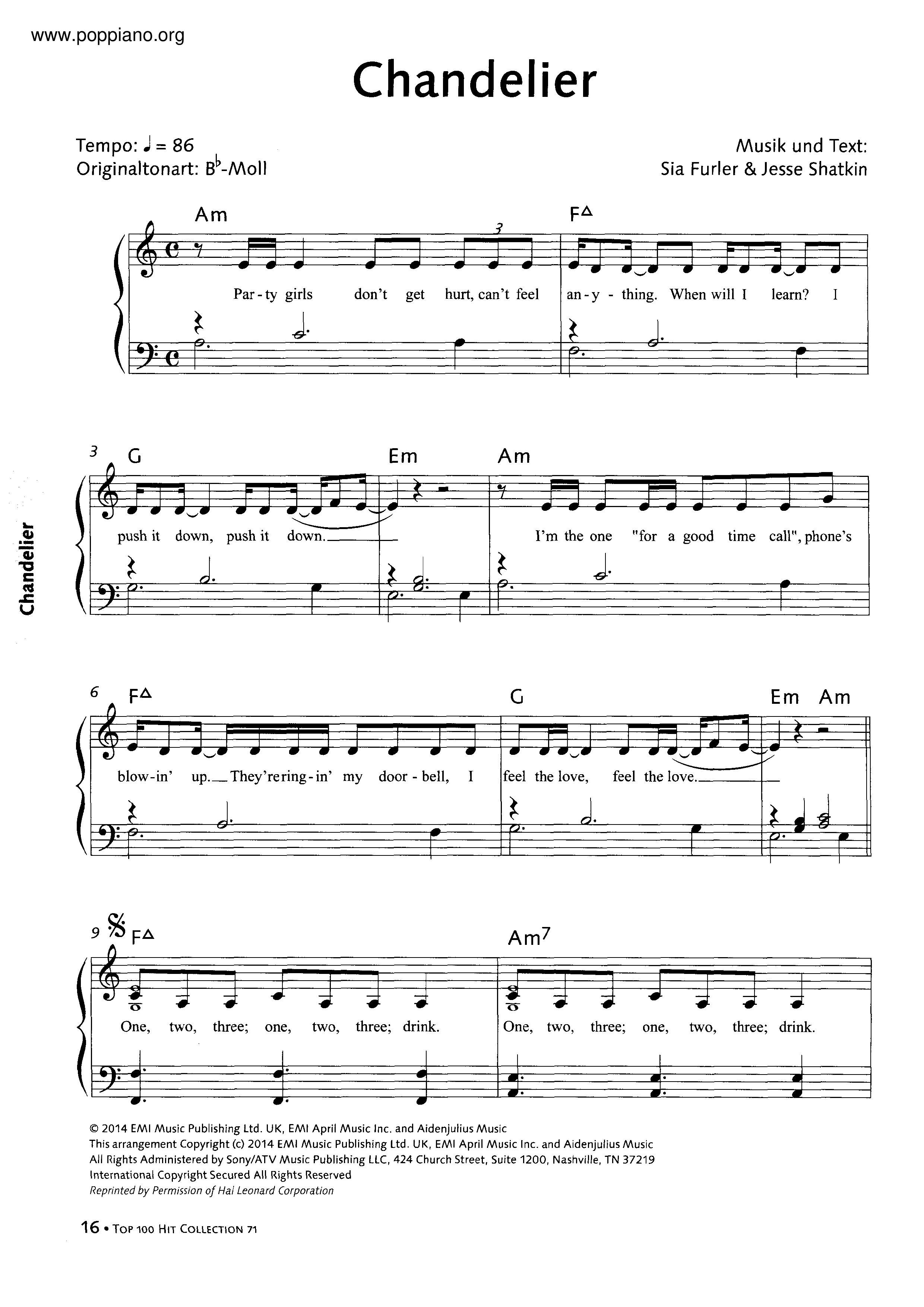 SiaChandelier Sheet Music pdf, Free Score Download ★