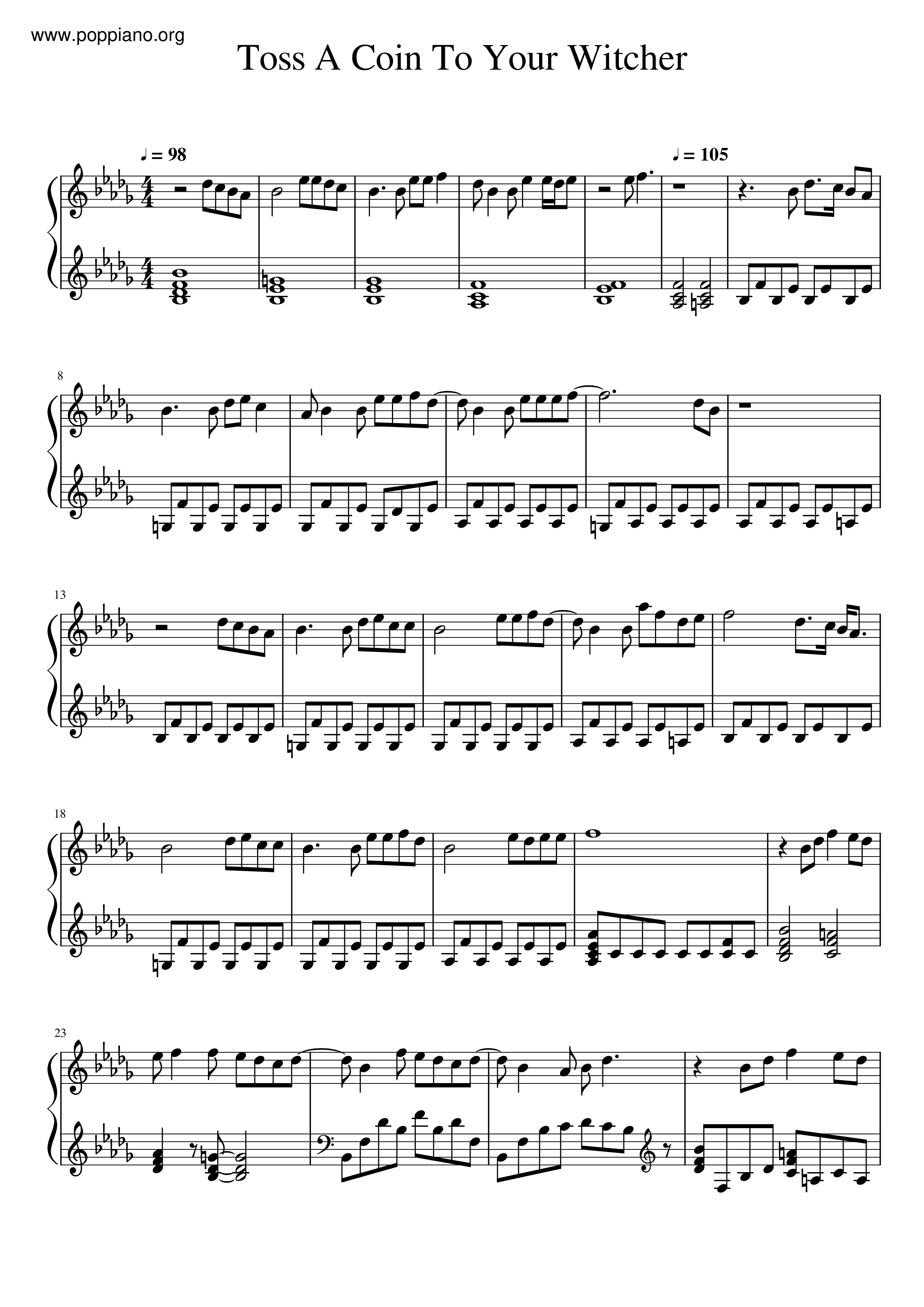 Sonya belousova the witcher toss a coin to your witcher sheet music