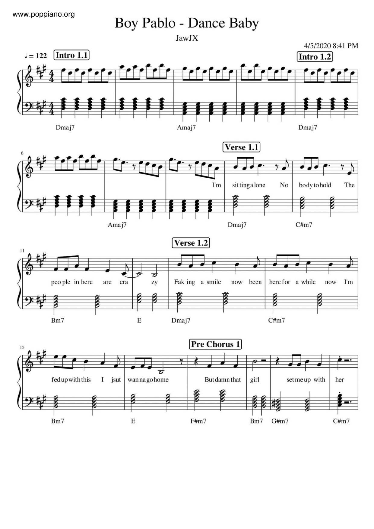 Boy PabloDance, Baby! Sheet Music pdf, Free Score Download ★