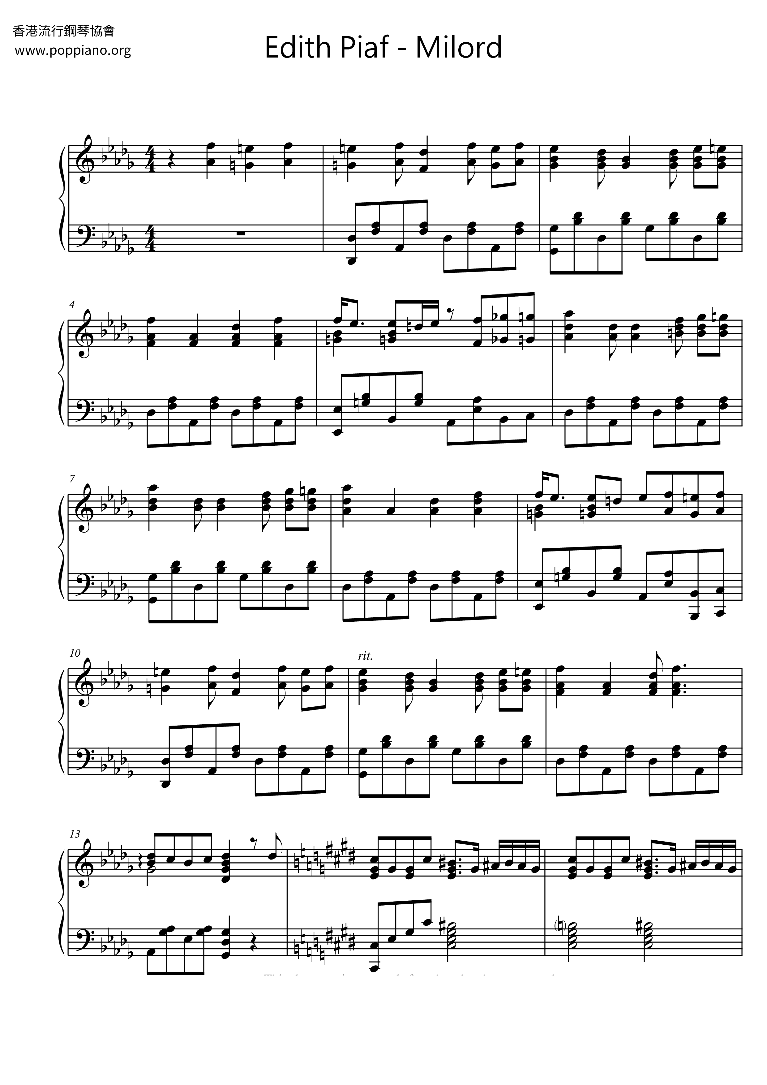 Edith PiafMilord Sheet Music pdf, Free Score Download ★