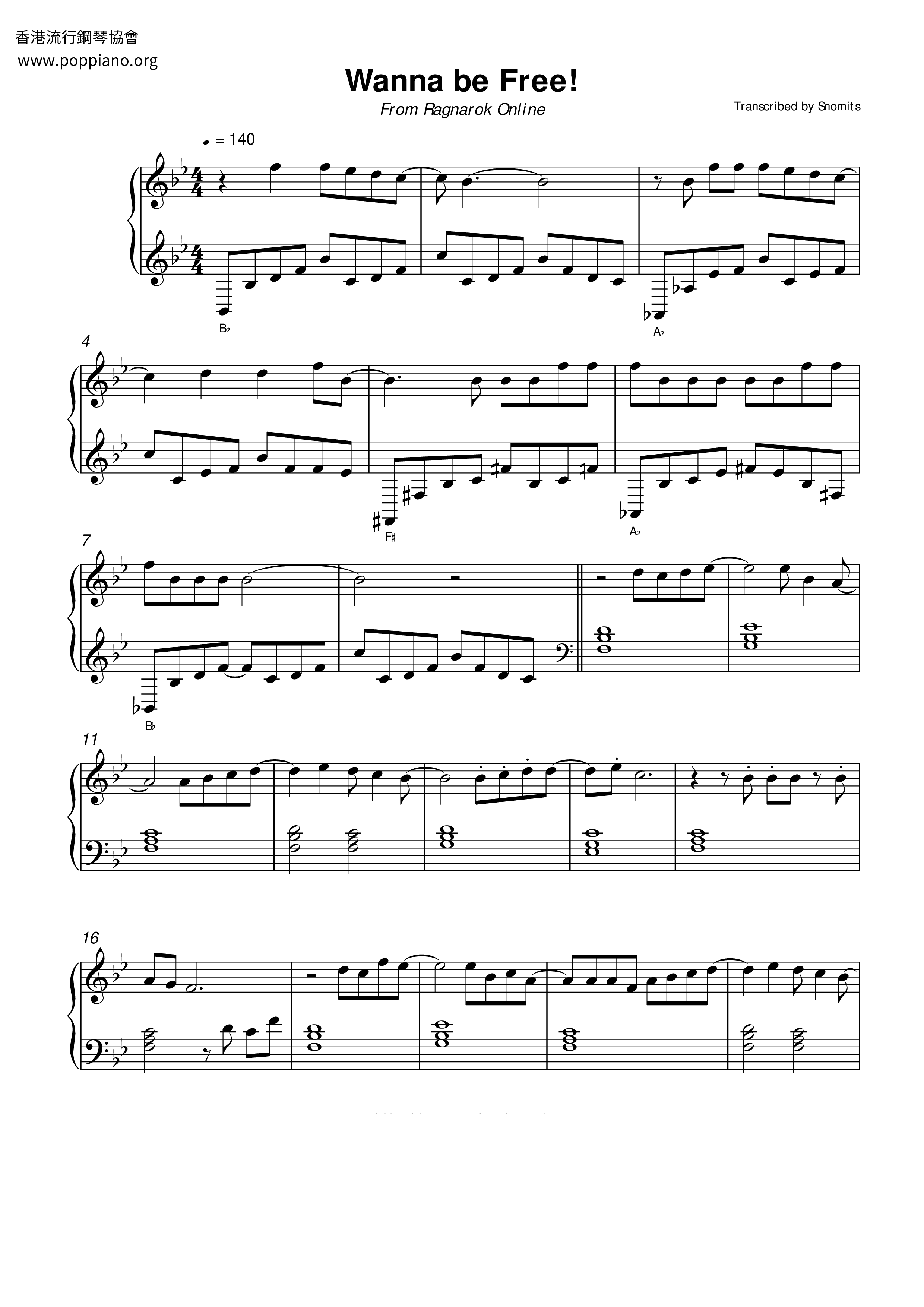 Ragnarok OnlineWanna Be Free! Sheet Music pdf, Free Score Download ★