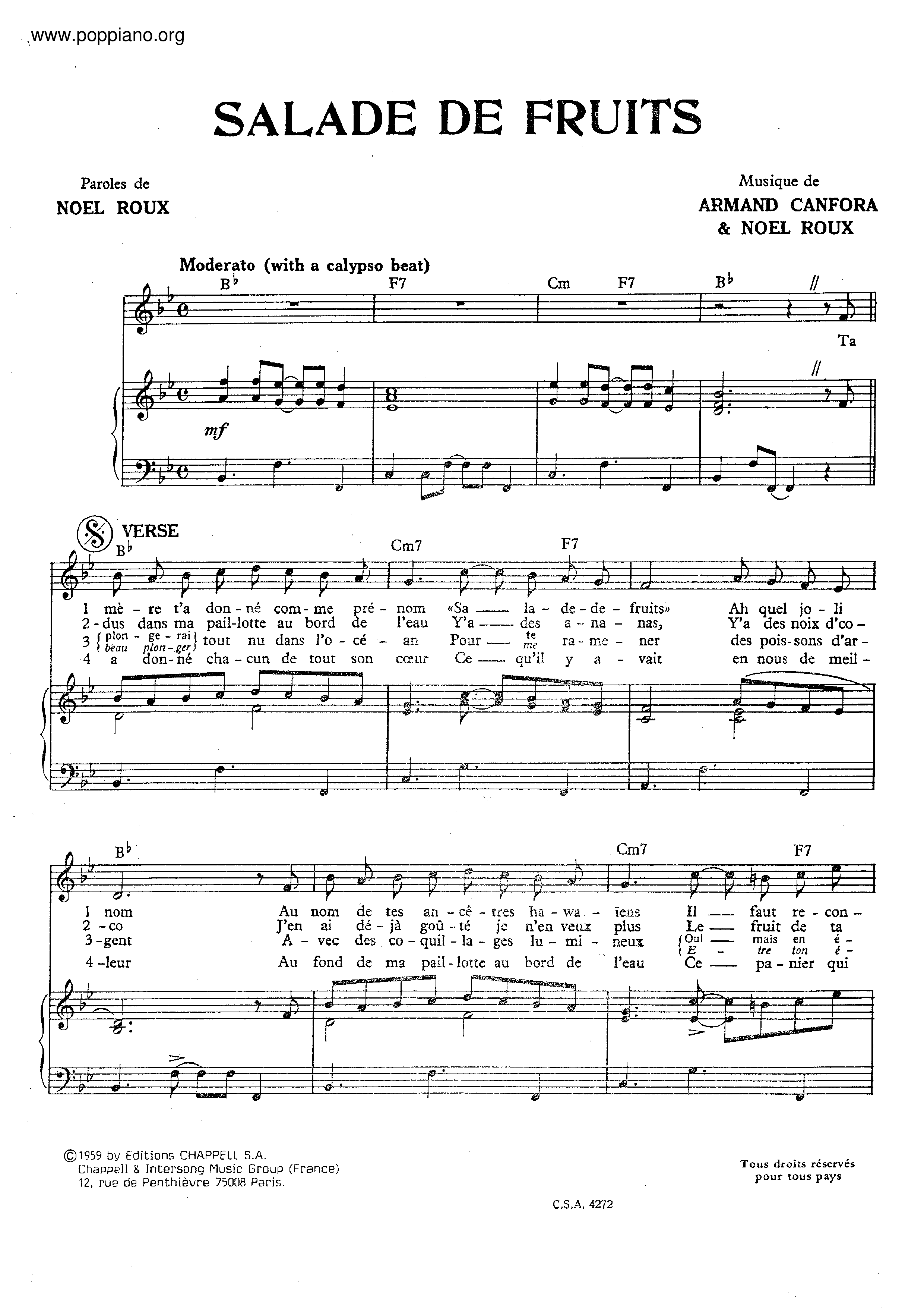 Bourvil-Salade De Fruits Sheet Music pdf, - Free Score Download ★