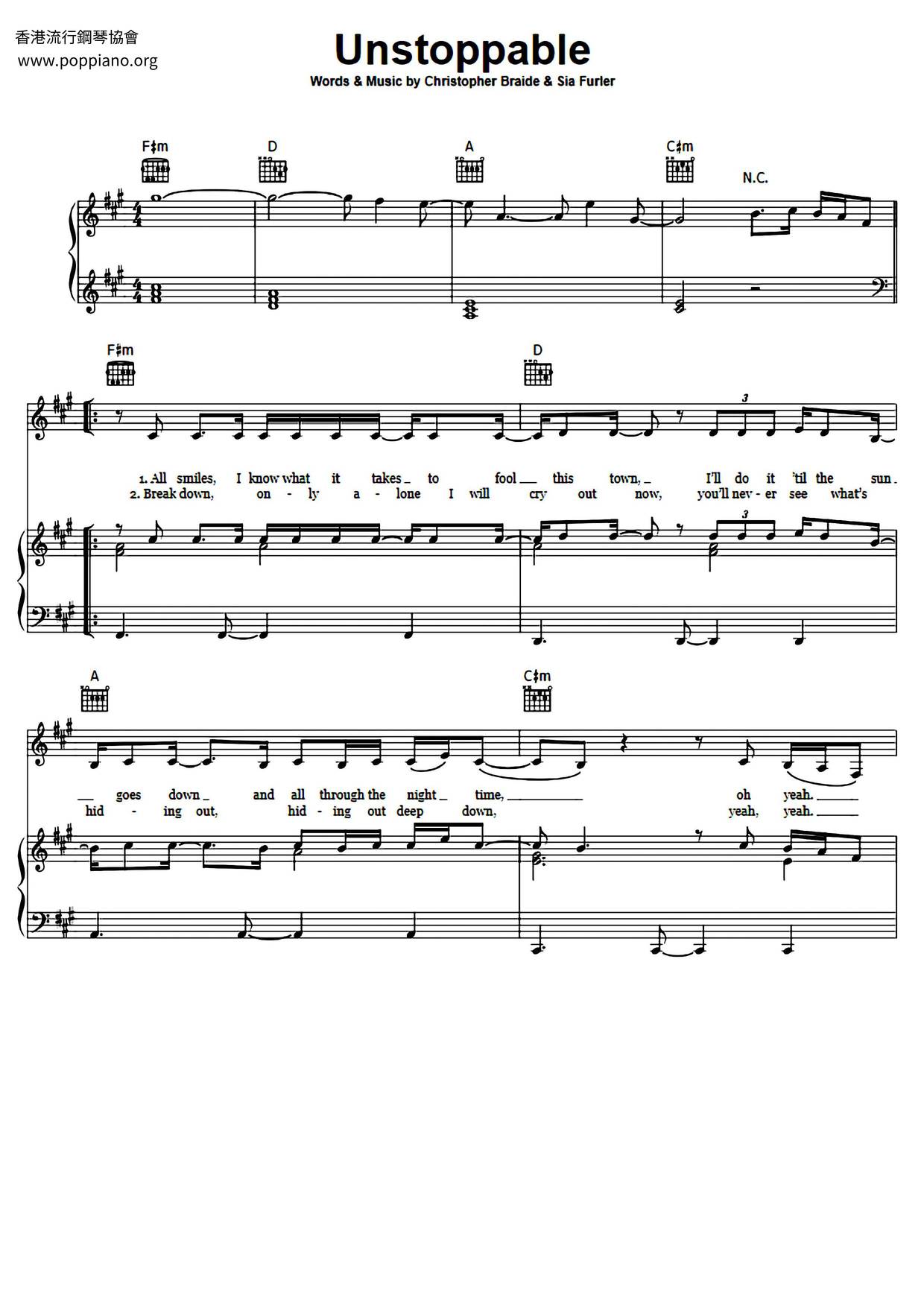 Sia Unstoppable Sheet Music Pdf Free Score Download Sia Unstoppable Sheet Music Pdf Free Score Download