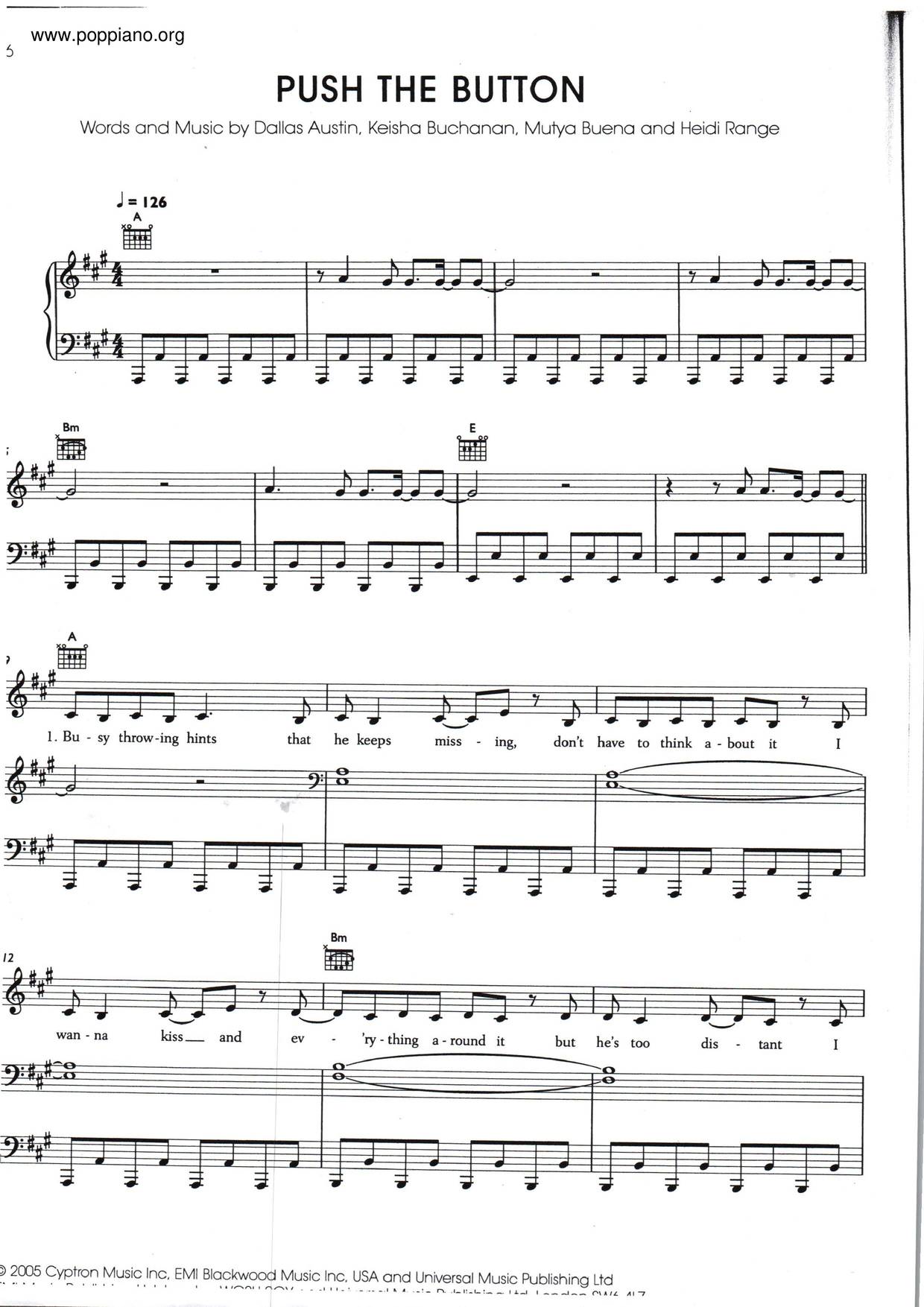 SugababesPush The Button Sheet Music pdf, Free Score Download ★