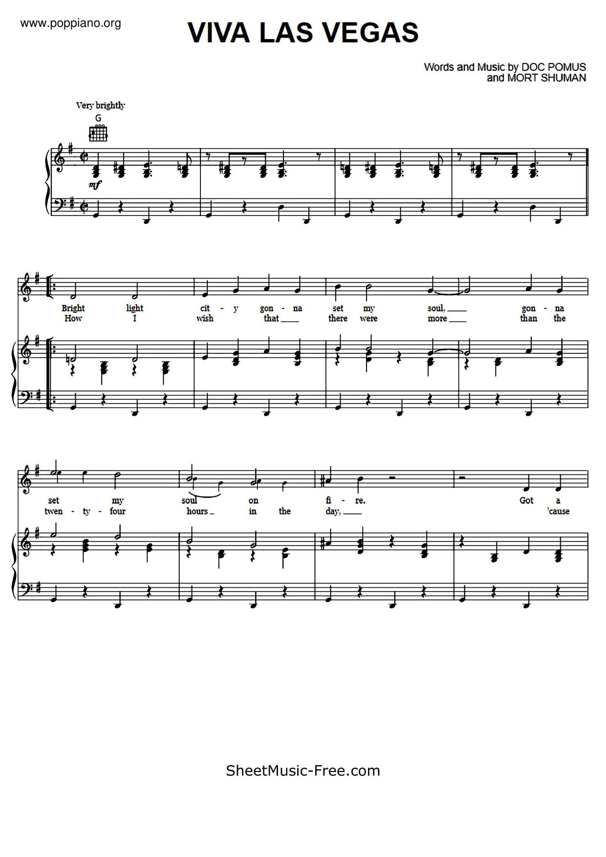 Elvis presley viva las vegas sheet music pdf free score download 