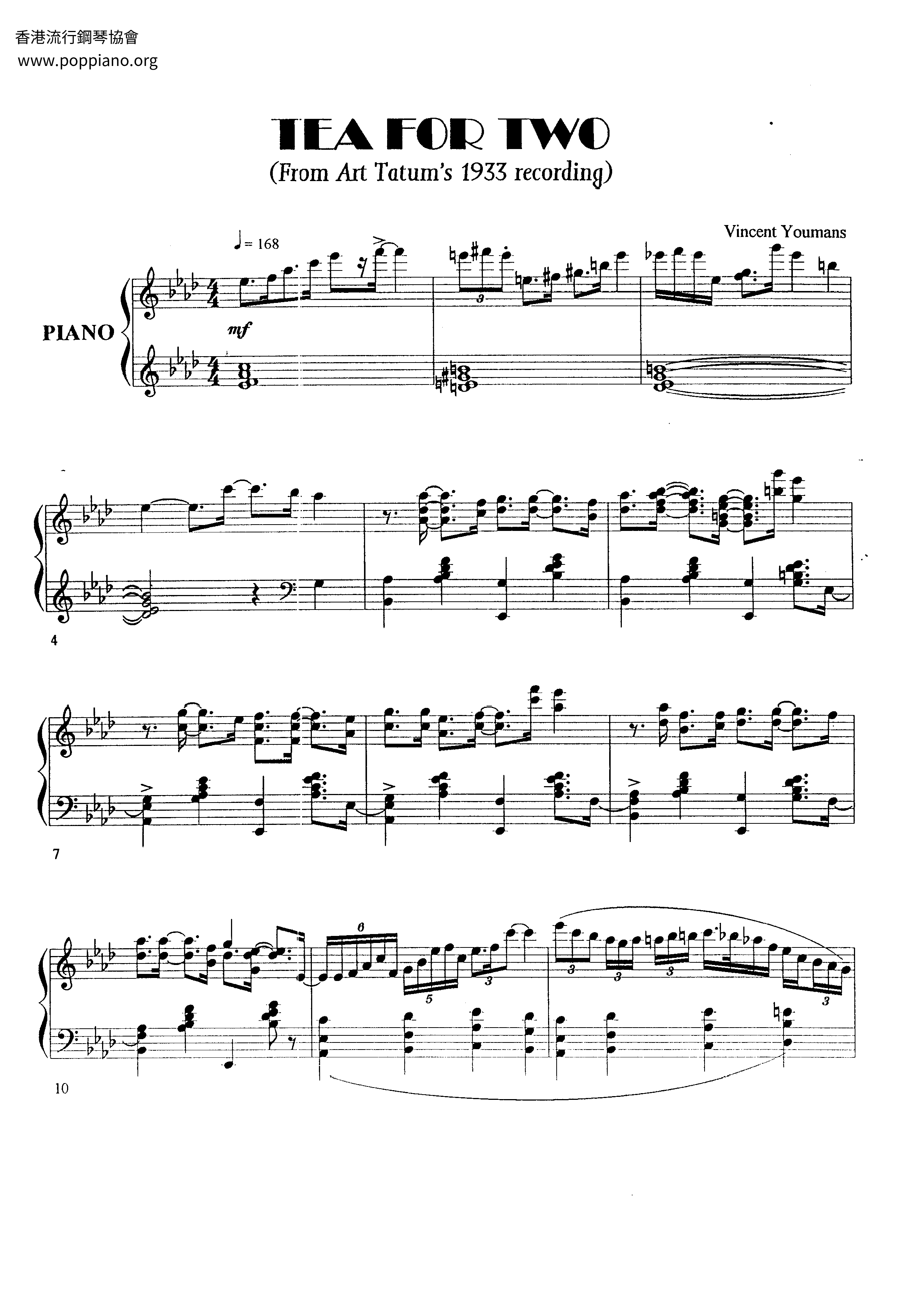 Tea For Two Sheet Music / Piano Score Free PDF Download HK Pop
