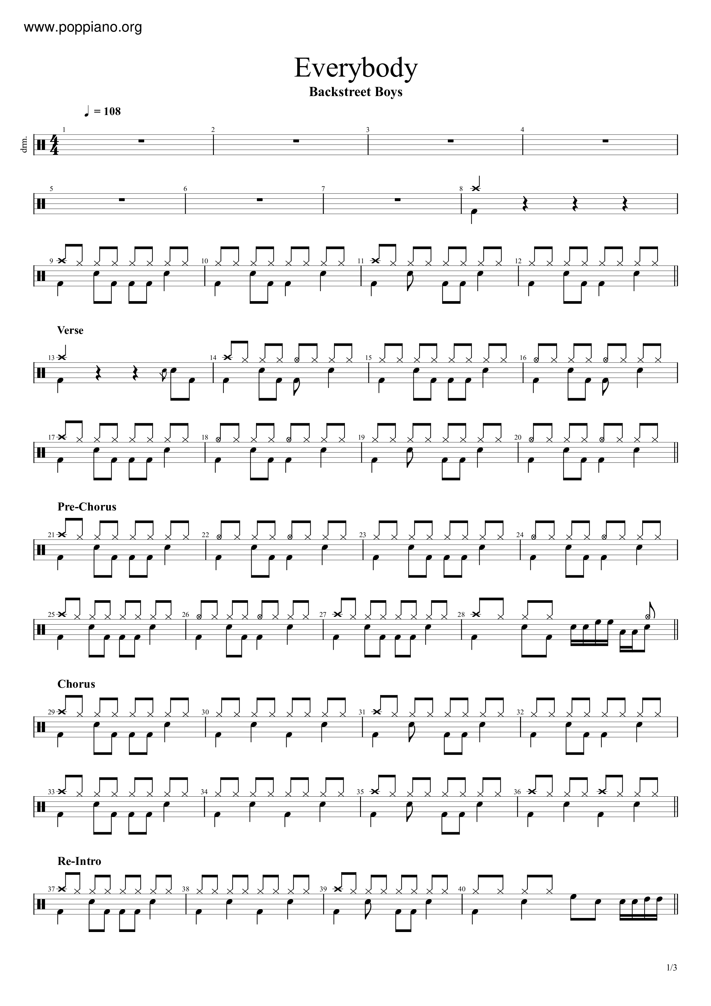 Backstreet Boys Everybody Drum Tab pdf (バックストリート・ボーイズ) Free Score Backstreet Boys Everybody Drum Tab pdf (バックストリート・ボーイズ) Free Score