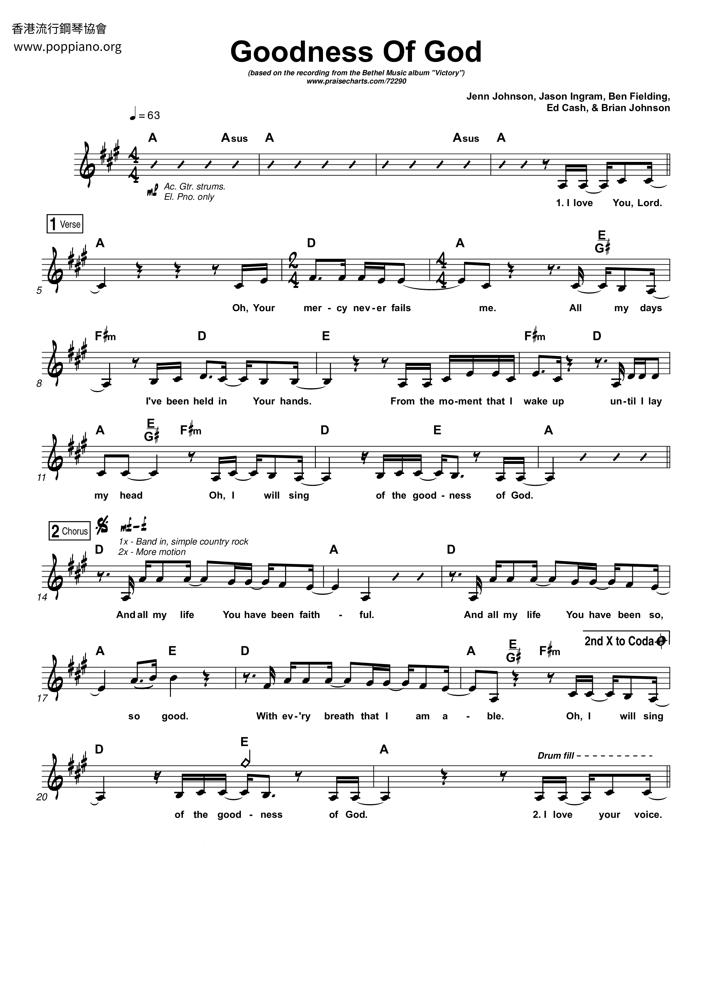 Goodness Of God Sheet Music Piano Score Free PDF Download HK Pop 