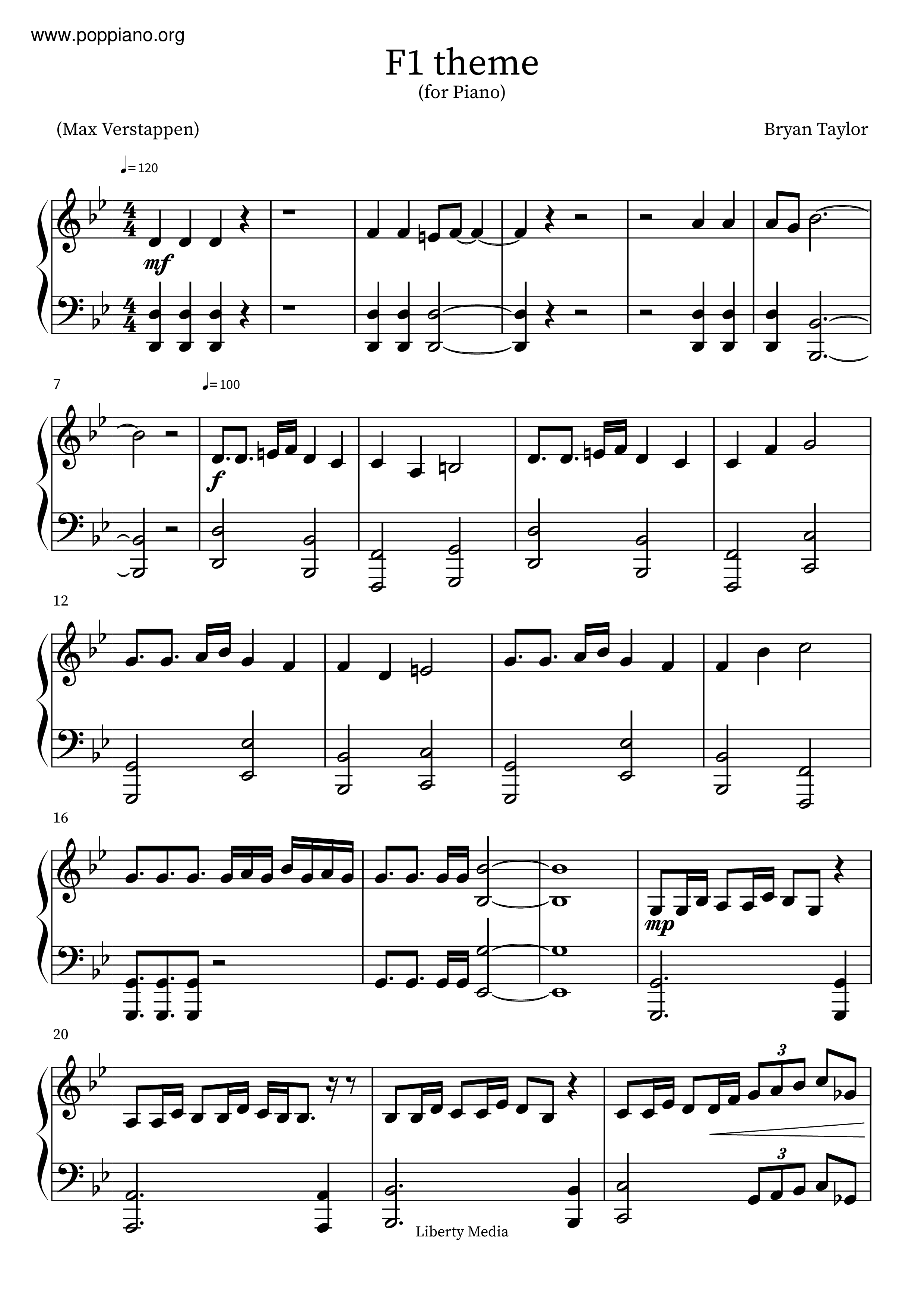 Brian TylerFormula 1 Theme Sheet Music pdf, Free Score Download ★