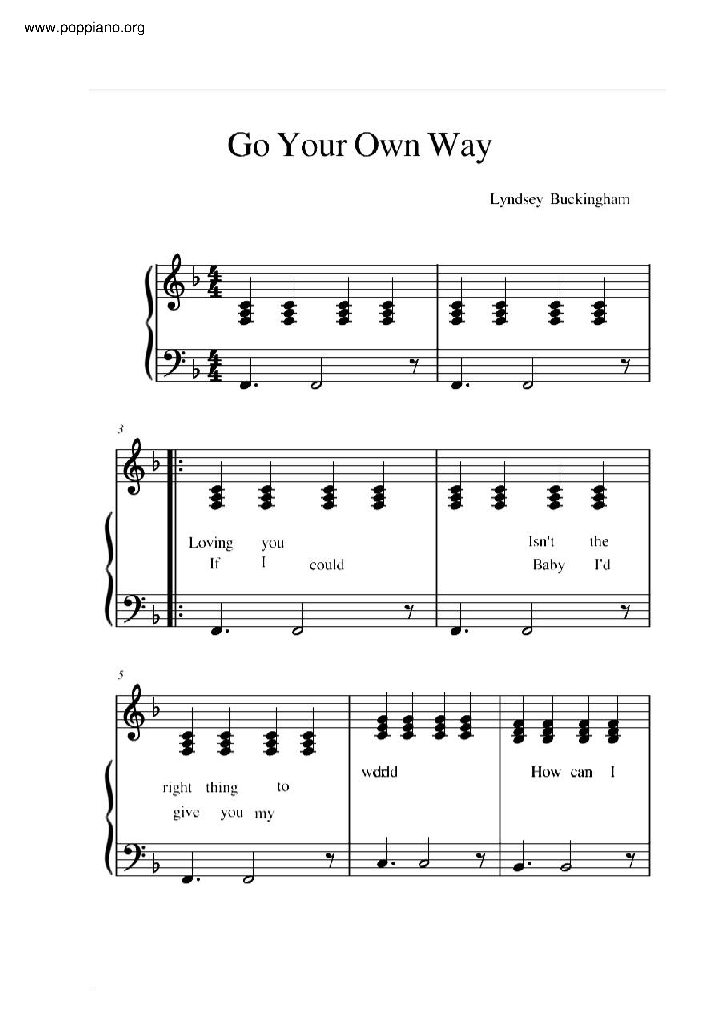 go your own way PDF無料ピアノ譜 gakufu 香港ポップピアノ協会 ★