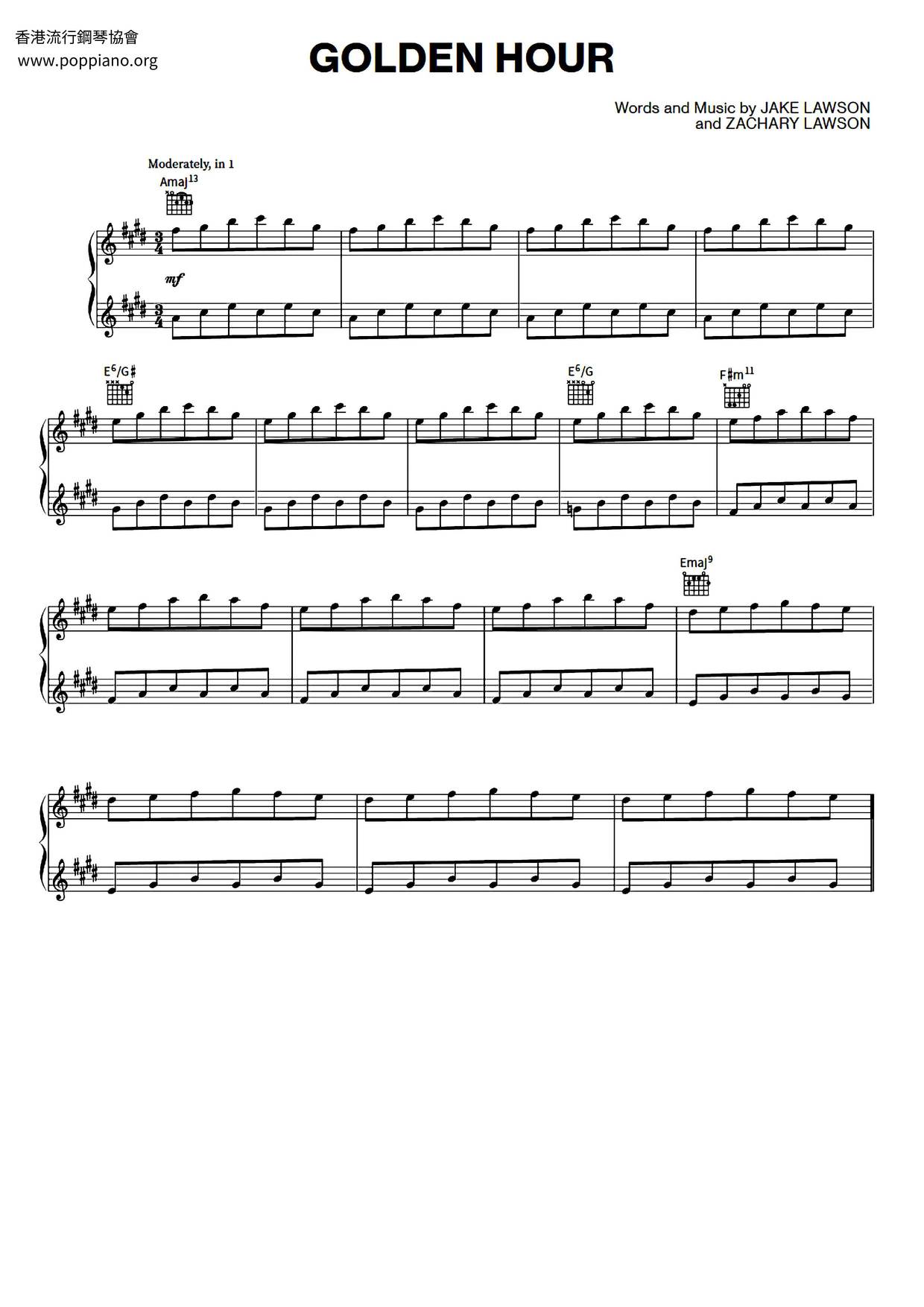 Golden hour sheet music piano score free pdf download hk pop