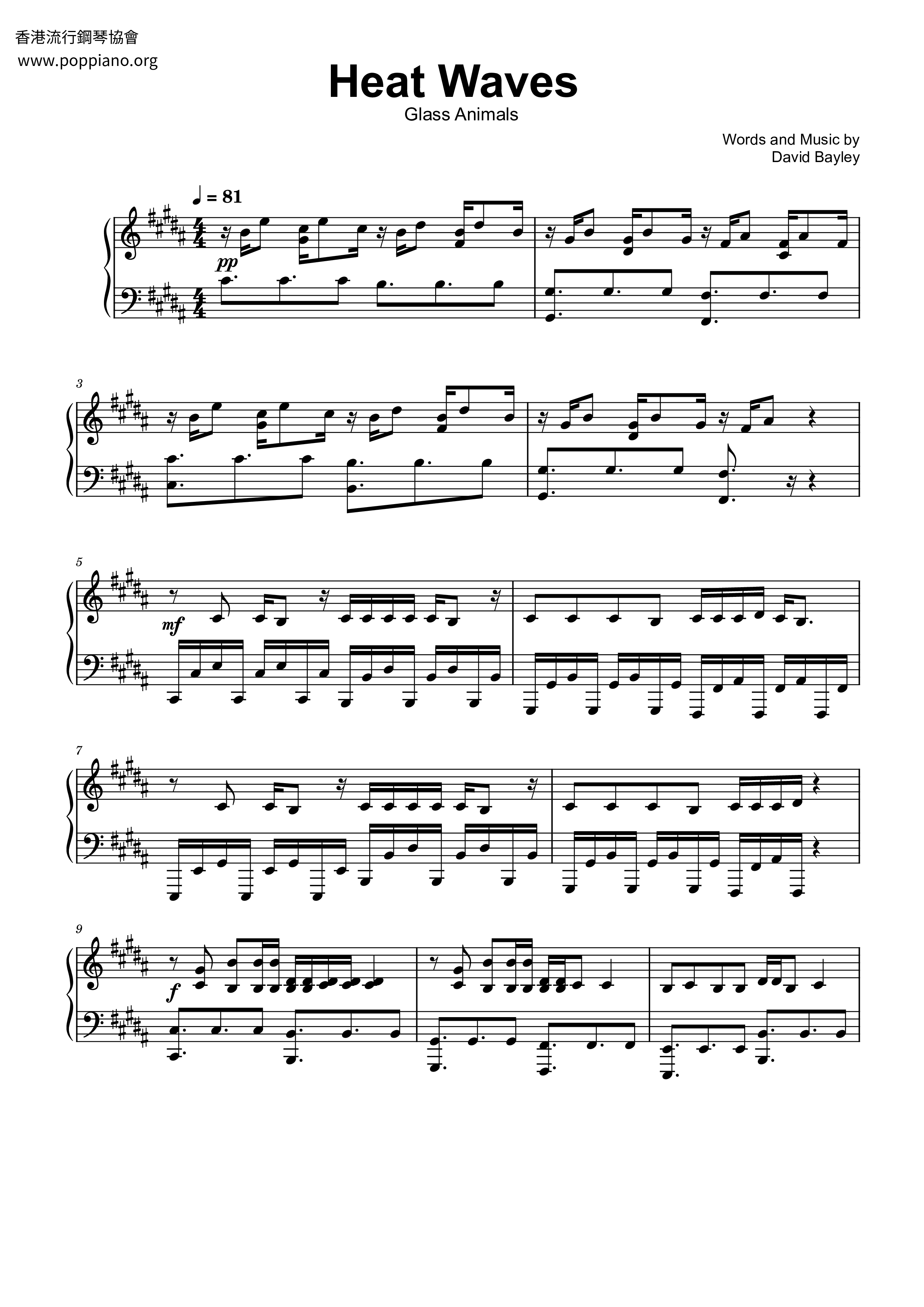 Glass AnimalsHeat Waves Sheet Music pdf, Free Score Download ★