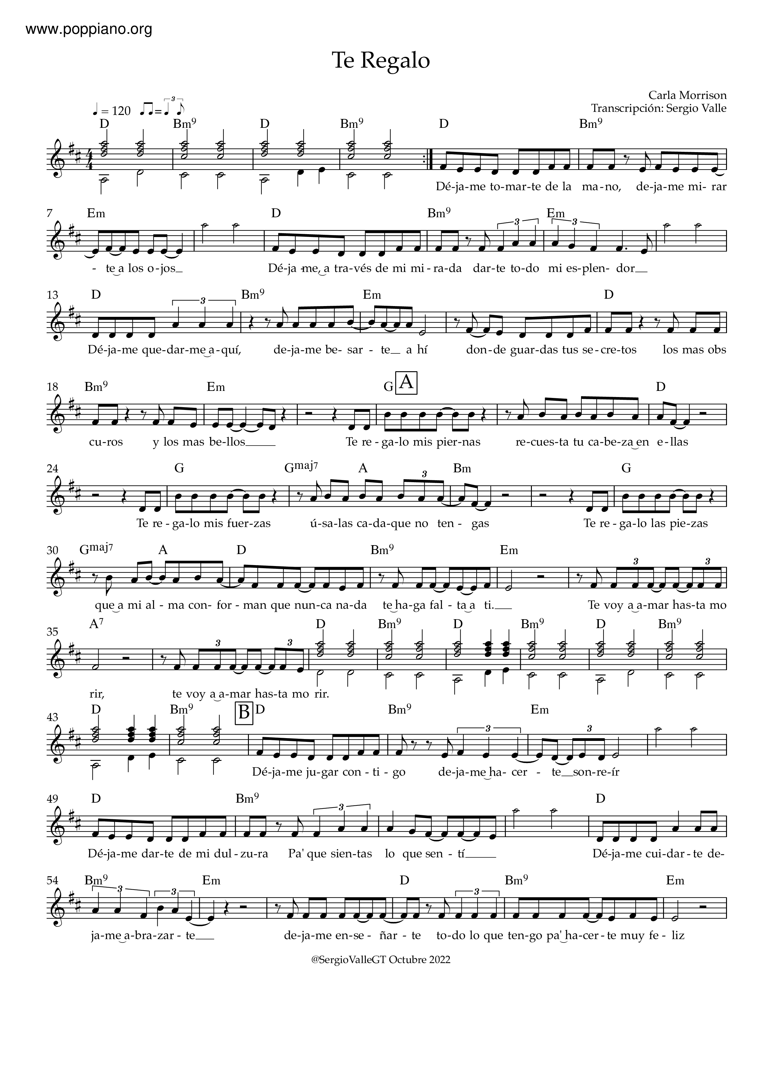 Carla MorrisonTe Regalo Sheet Music pdf, Free Score Download ★