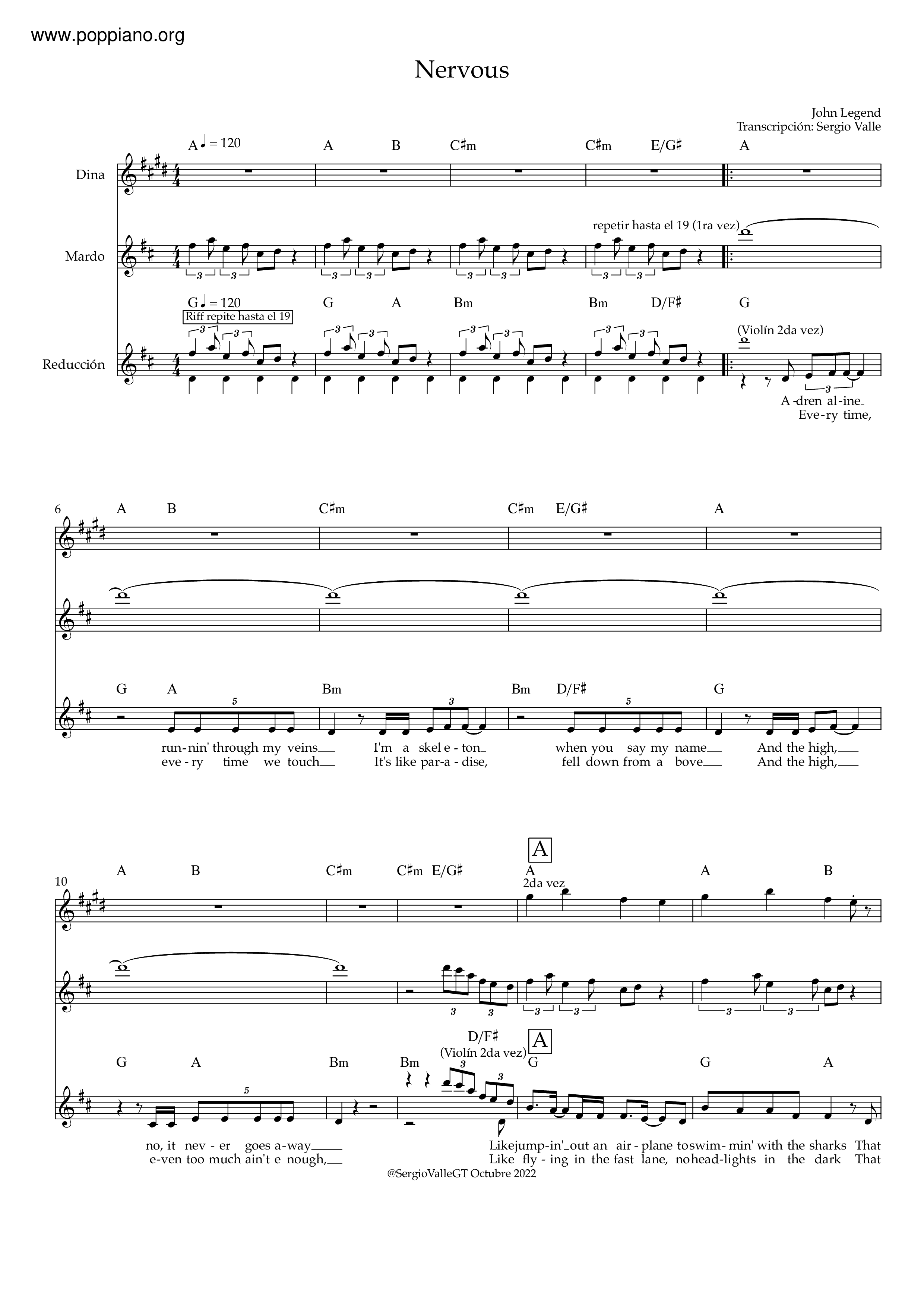 John Legend-Nervous Sheet Music pdf, - Free Score Download ★
