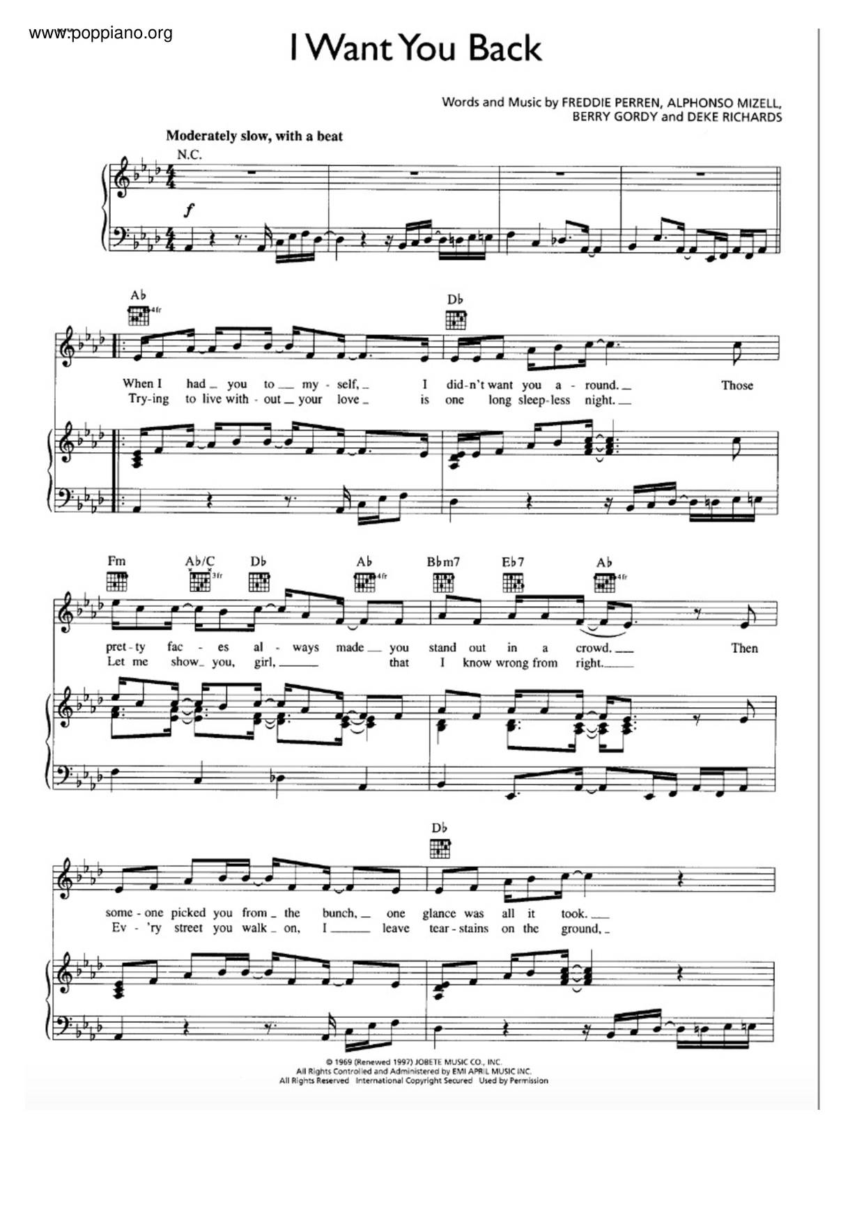 Michael JacksonI Want You Back Sheet Music pdf, Free Score Download ★
