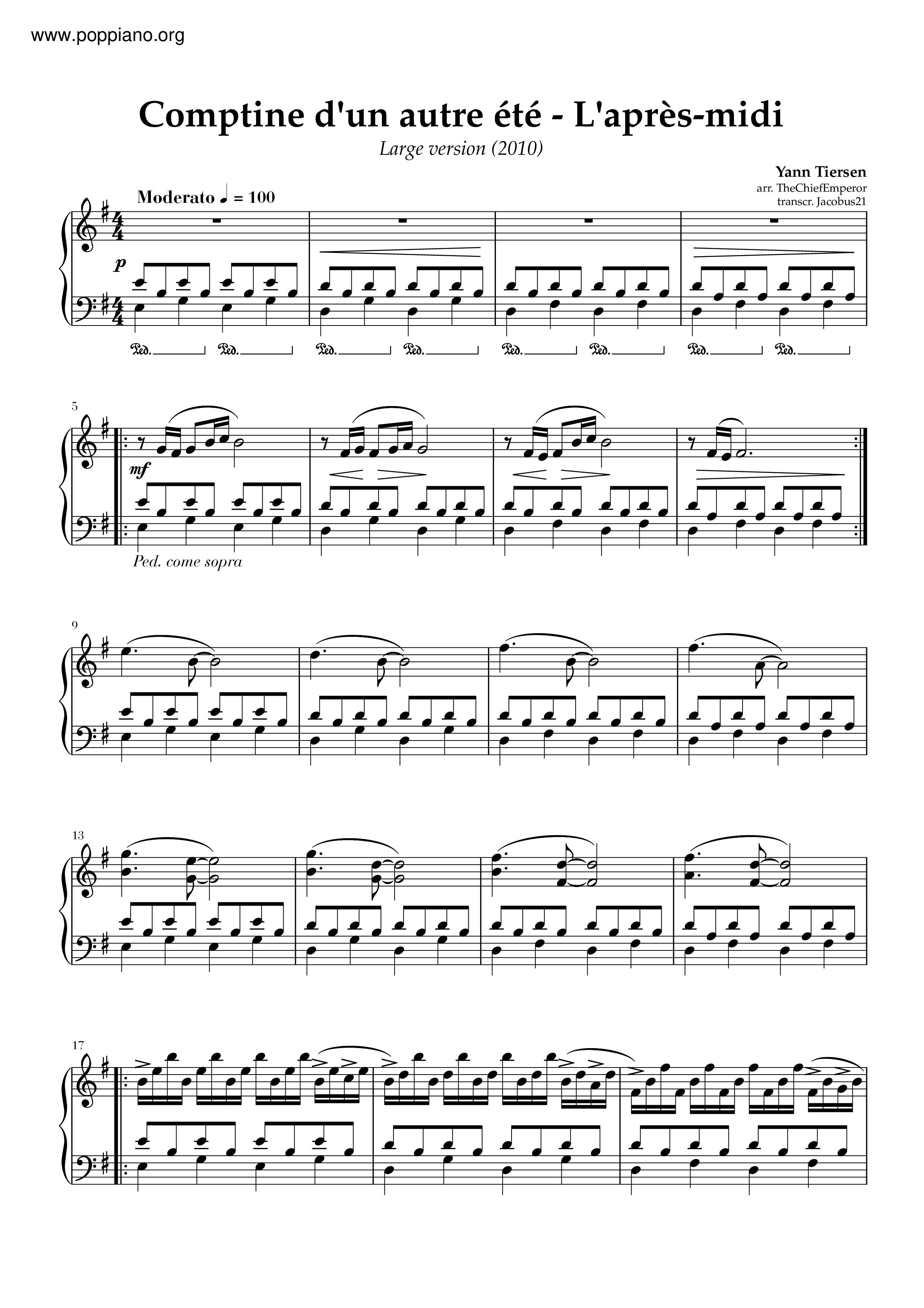 Comptine D Un Autre été Noten Large Version Pdf Yann Tiersen-Comptine D'un Autre été - L'apres-midi 琴谱/五线谱pdf-天使愛美麗 楽譜