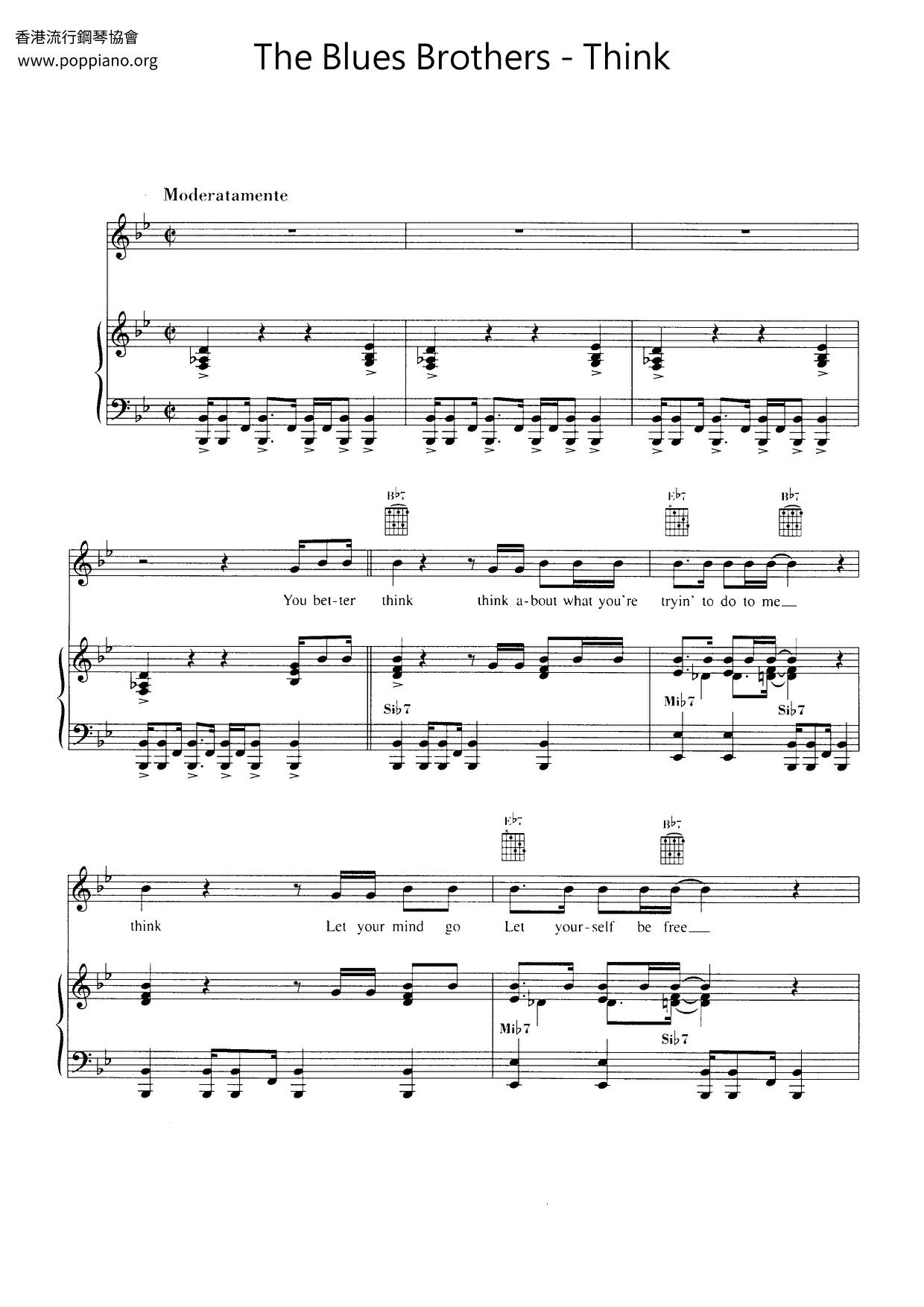 ★The Blues Brothers Think ピアノ譜pdf 香港ポップピアノ協会 無料PDF楽譜ダウンロード gakufu