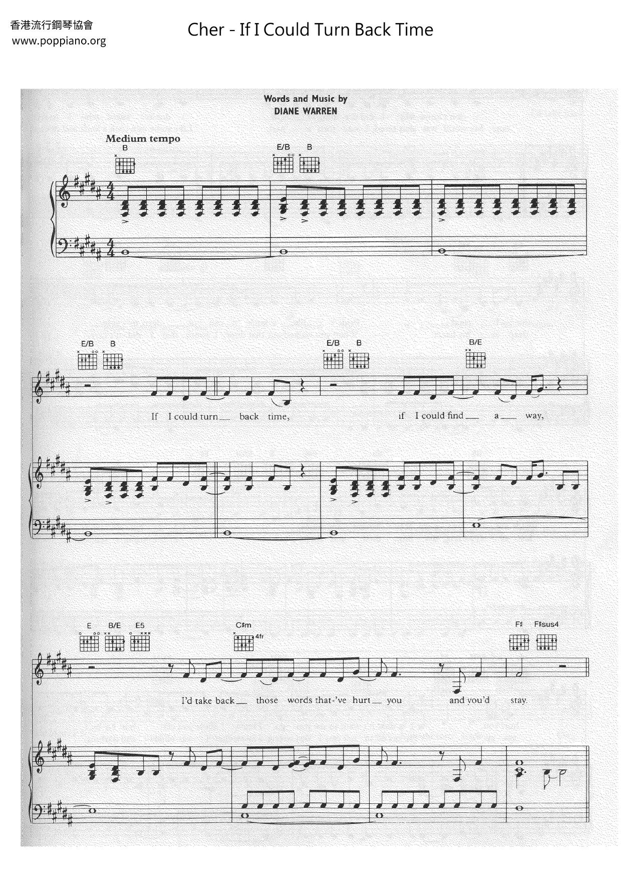 CherIf I Could Turn Back Time Sheet Music pdf, Free Score Download ★
