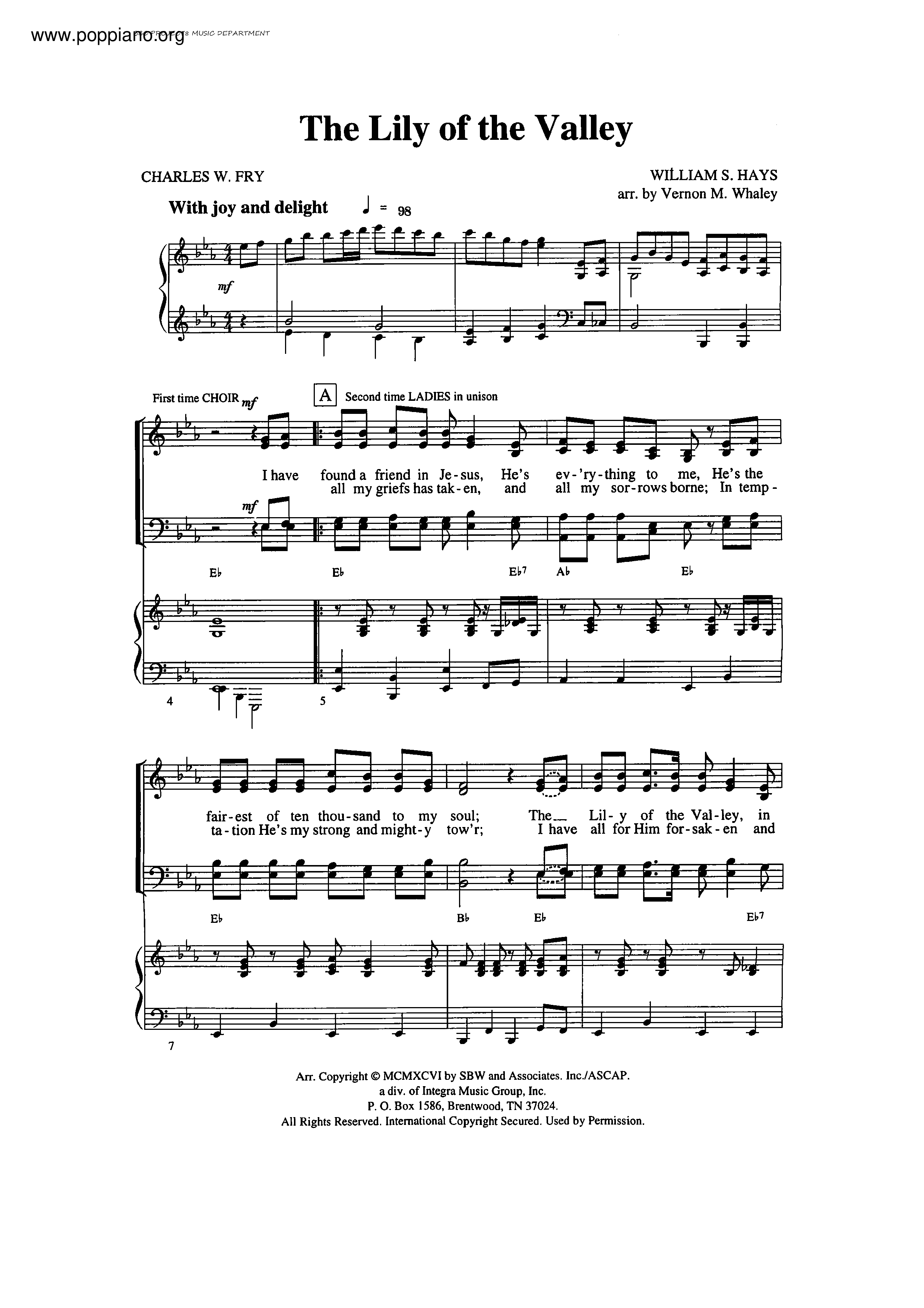hymnLily Of The Valley Sheet Music pdf, Free Score Download ★
