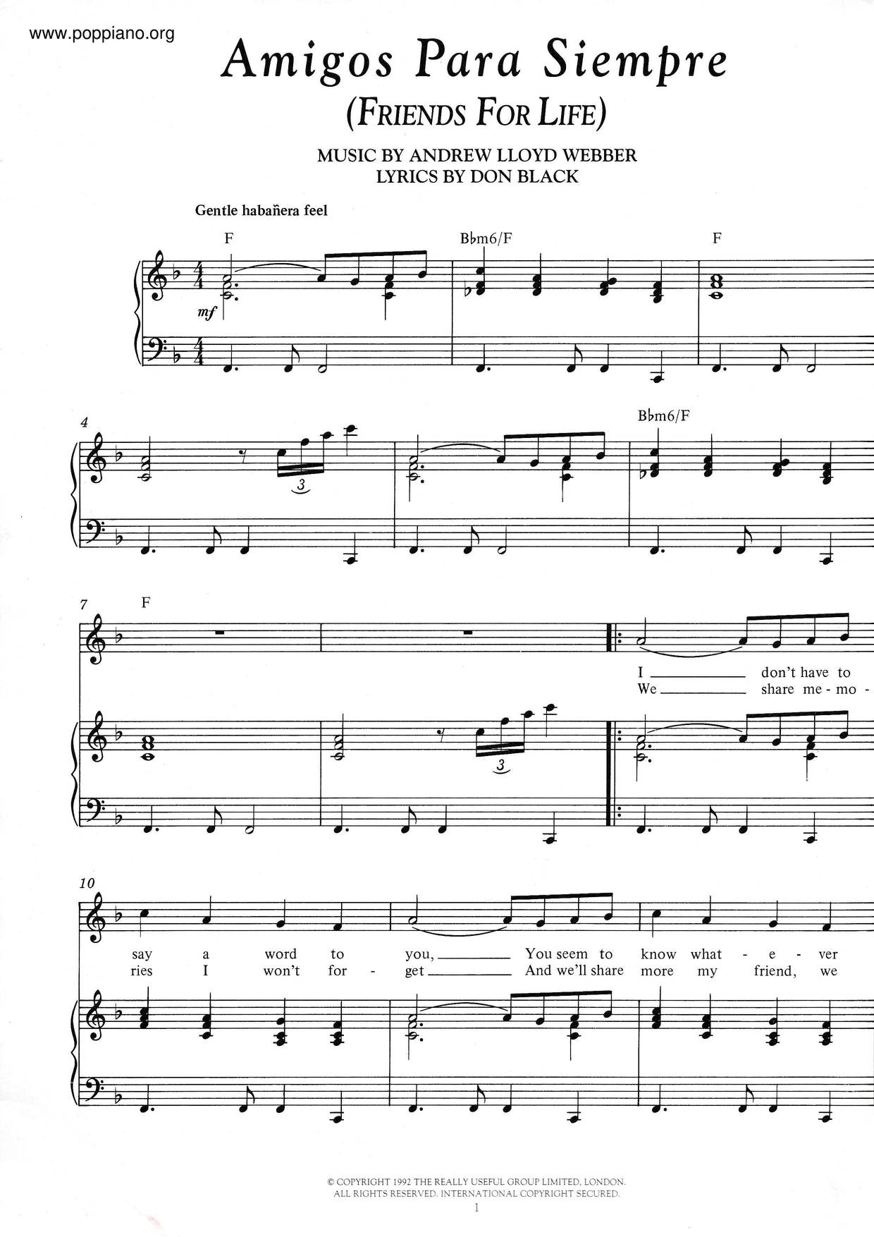 amigos para siempre | Sheet Music | Piano Score Free PDF Download | HK ...