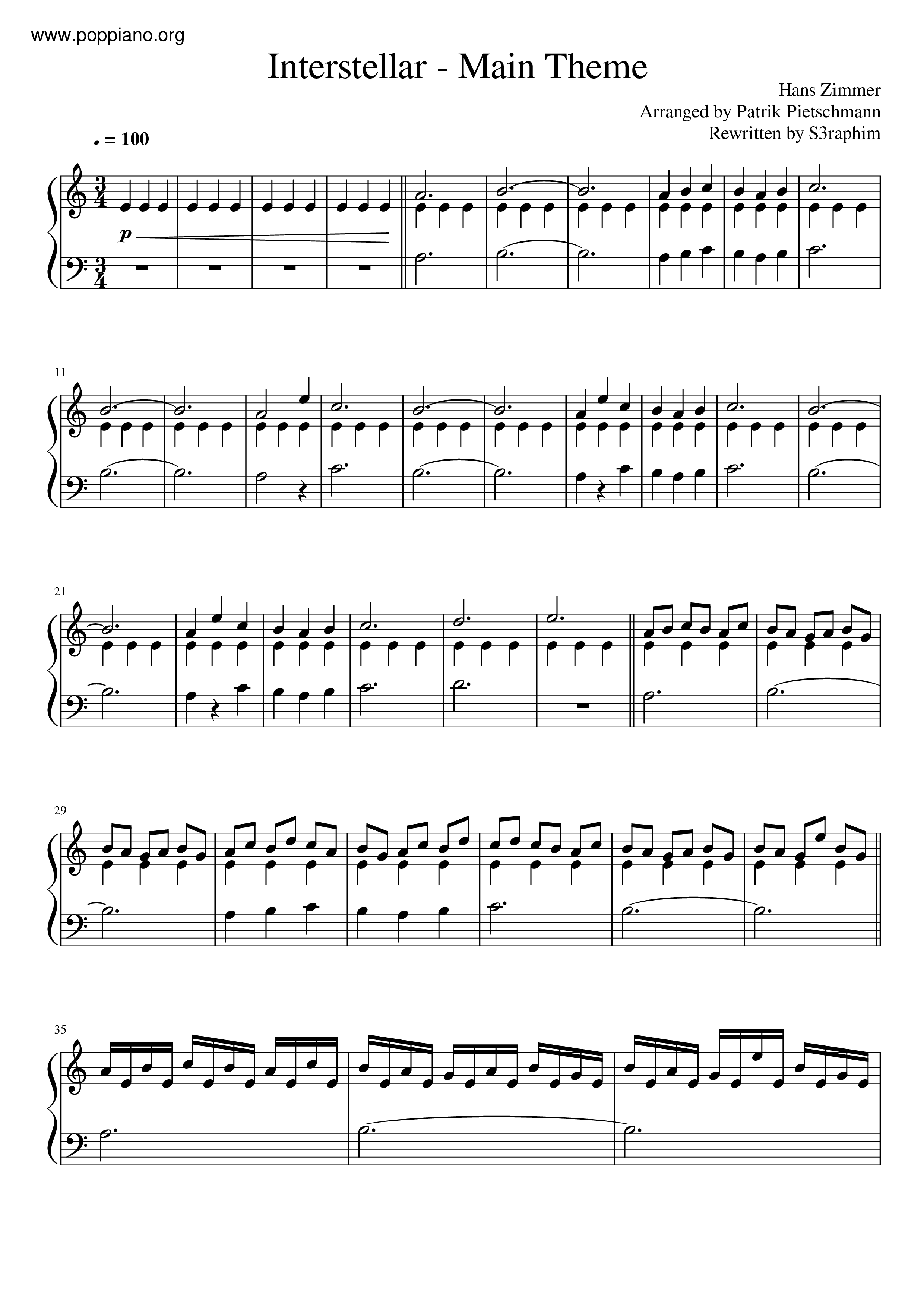 Brote Penetrar Saltar ☆ Interstellar Main Theme | Sheet Music | Piano Score Free PDF Download |  HK Pop Piano Academy