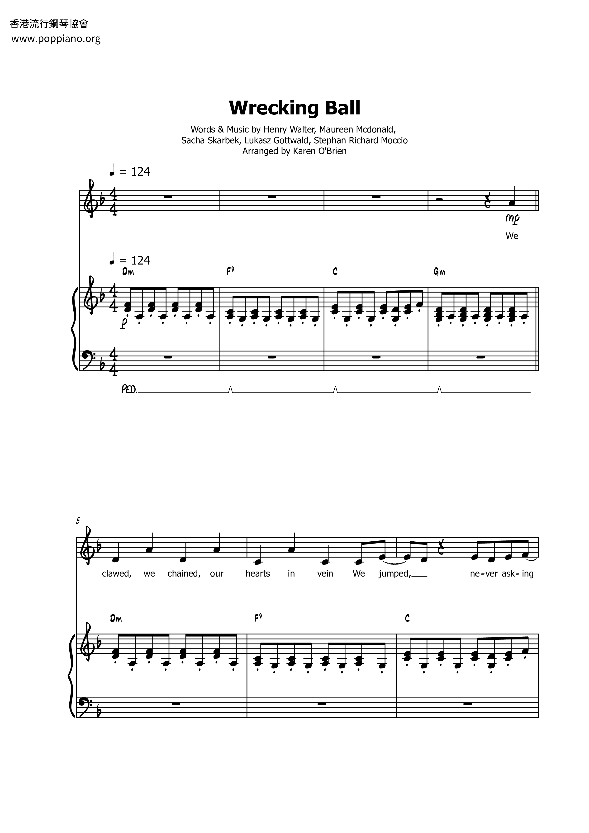 Miley CyrusWrecking Ball Sheet Music pdf, Free Score Download ★