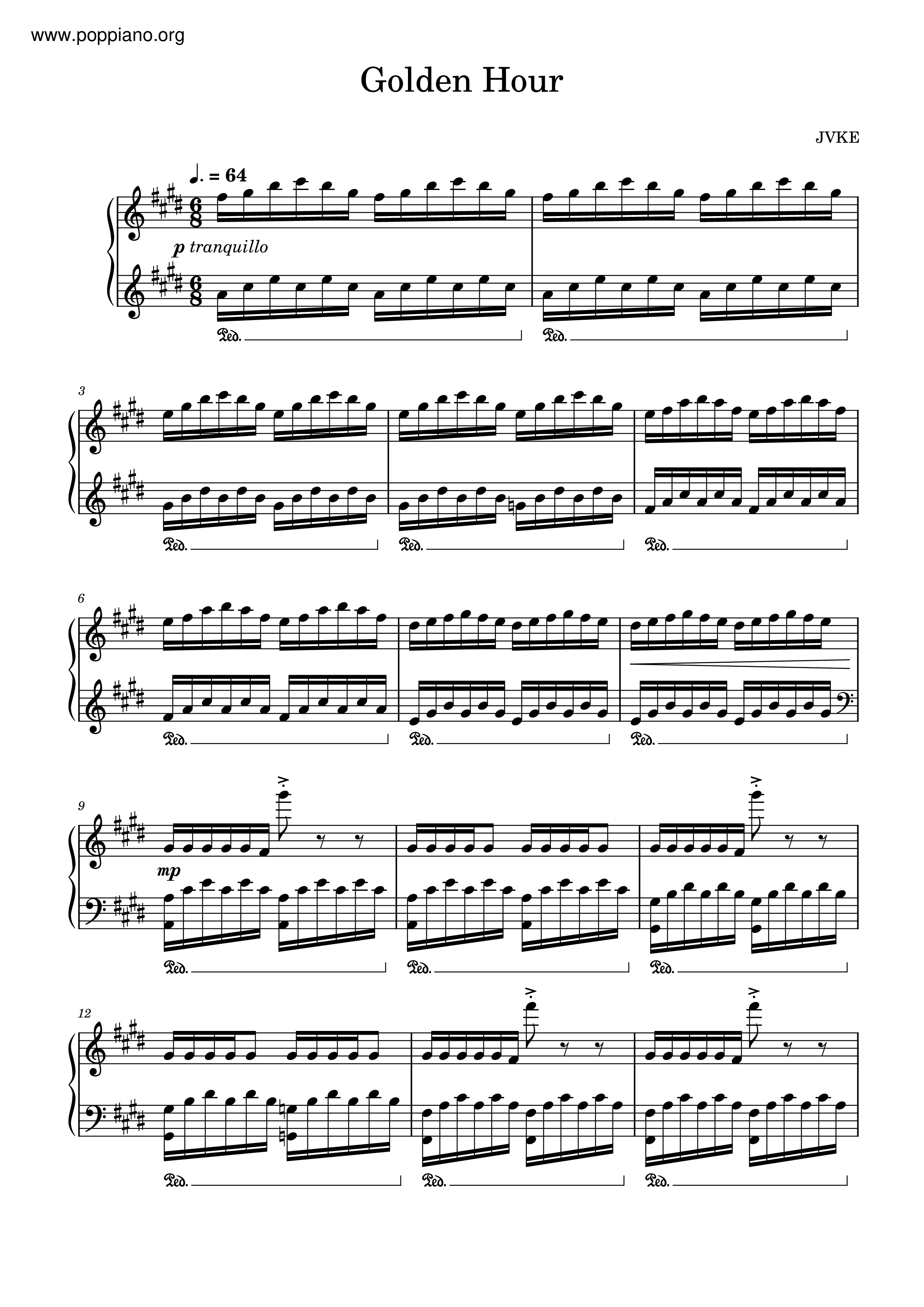JVKE-Golden Hour 琴谱/五线谱pdf-香港流行钢琴协会琴谱下载 ★