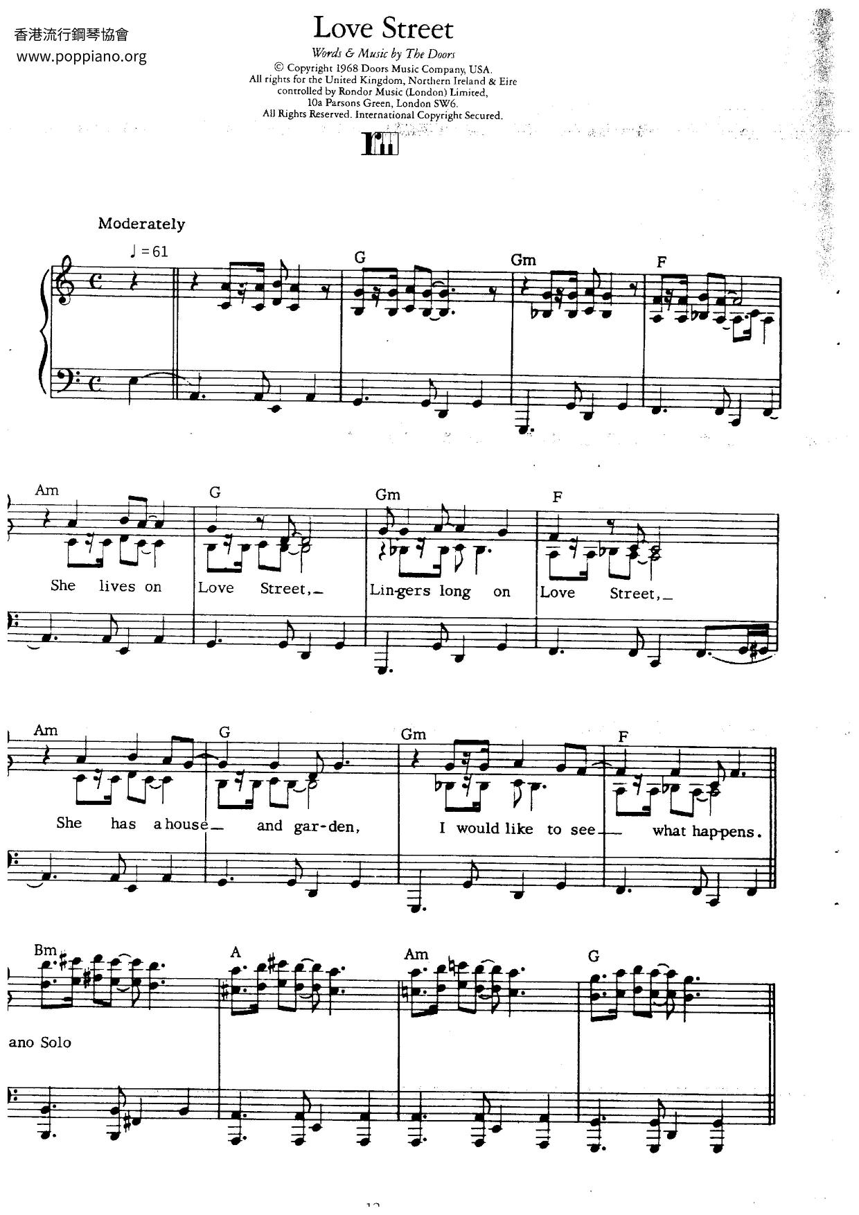 DoorsLove Street Sheet Music pdf, Free Score Download ★