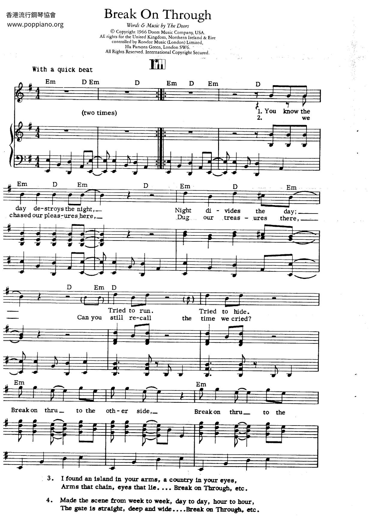 DoorsBreak On Through (To The Other Side) Sheet Music pdf, Free