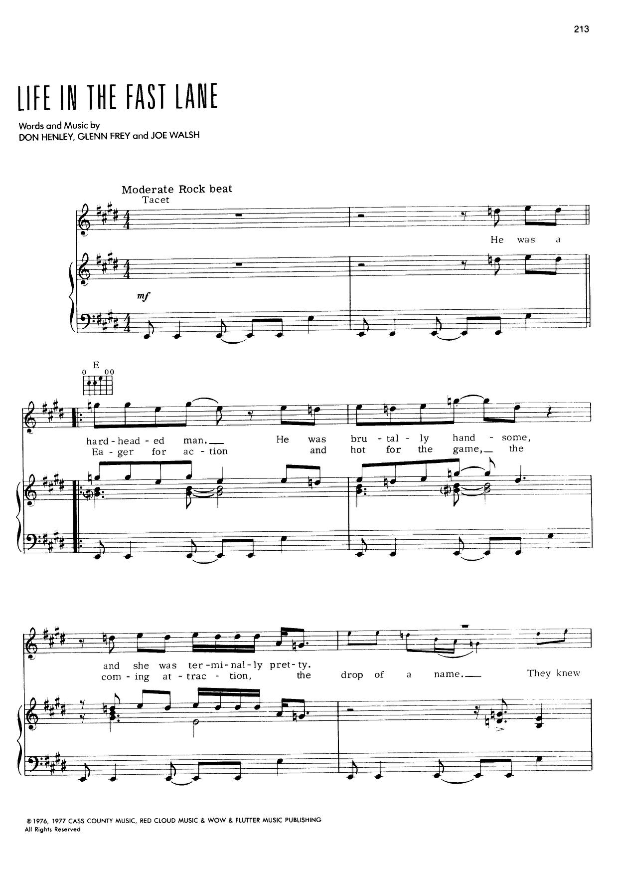 Life In The Fast Lane Sheet Music Piano Score Free PDF Download