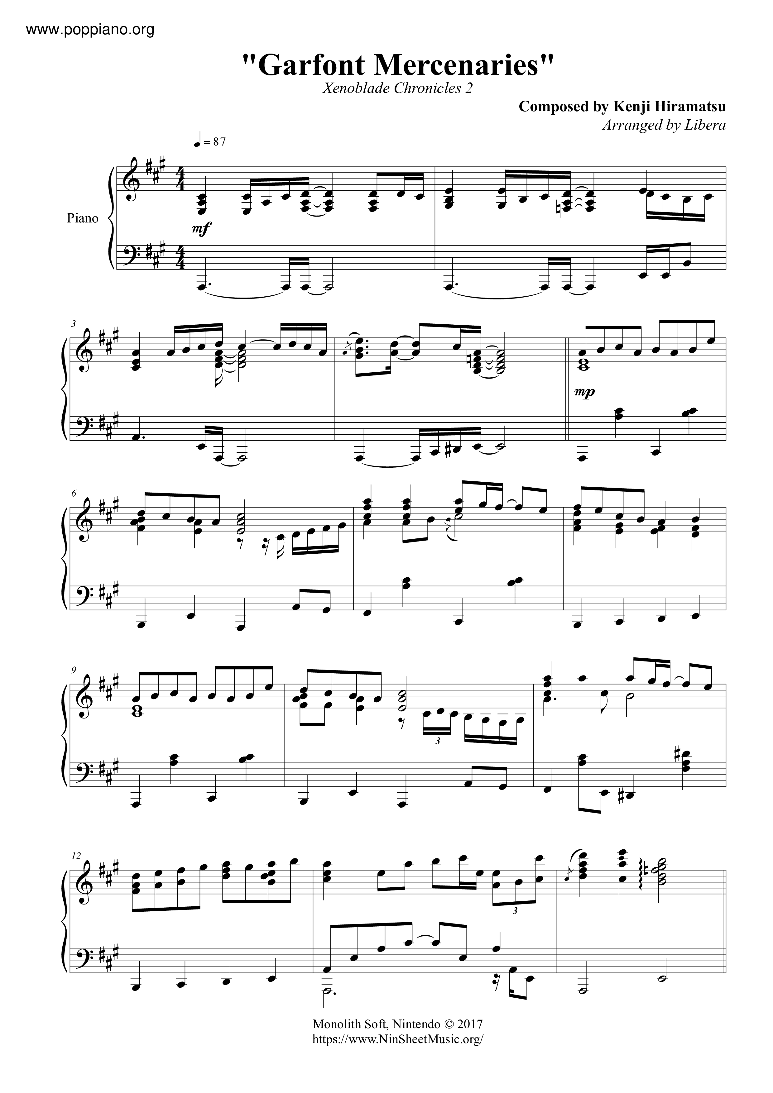 Kenji HiramatsuXenoblade Chronicles 2 Garfont Mercenaries 琴譜pdf香港流行鋼琴協會琴譜下載 ★