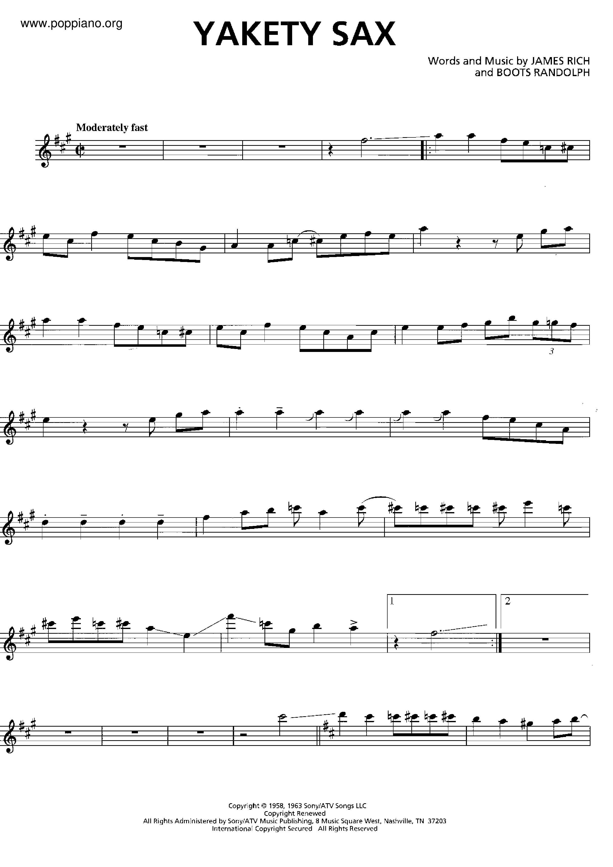 Benny HillYakety Sax Sax Score pdf, Free Score Download ★