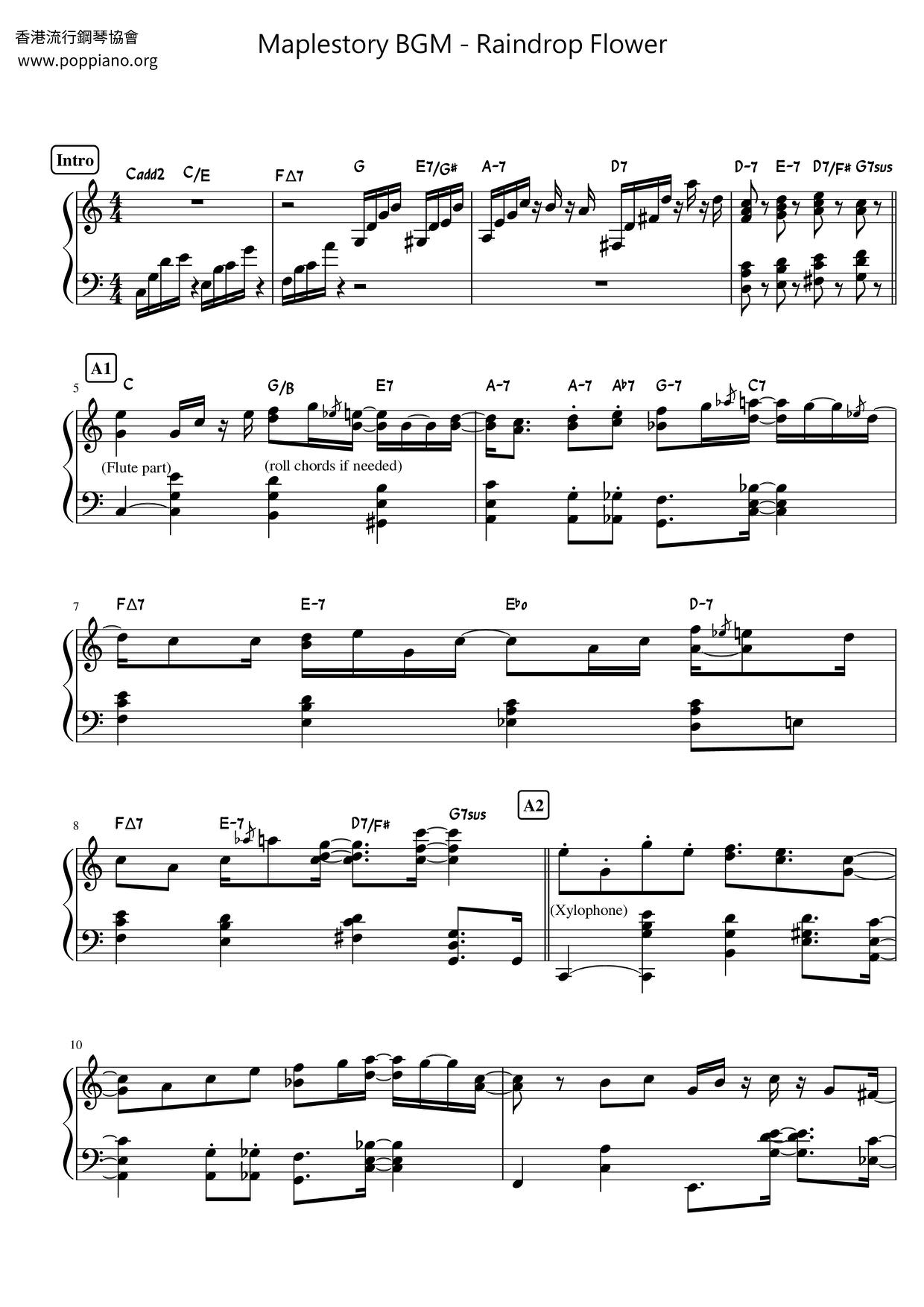 Maplestory BGM Raindrop Flower Sheet Music / Piano Score Free PDF