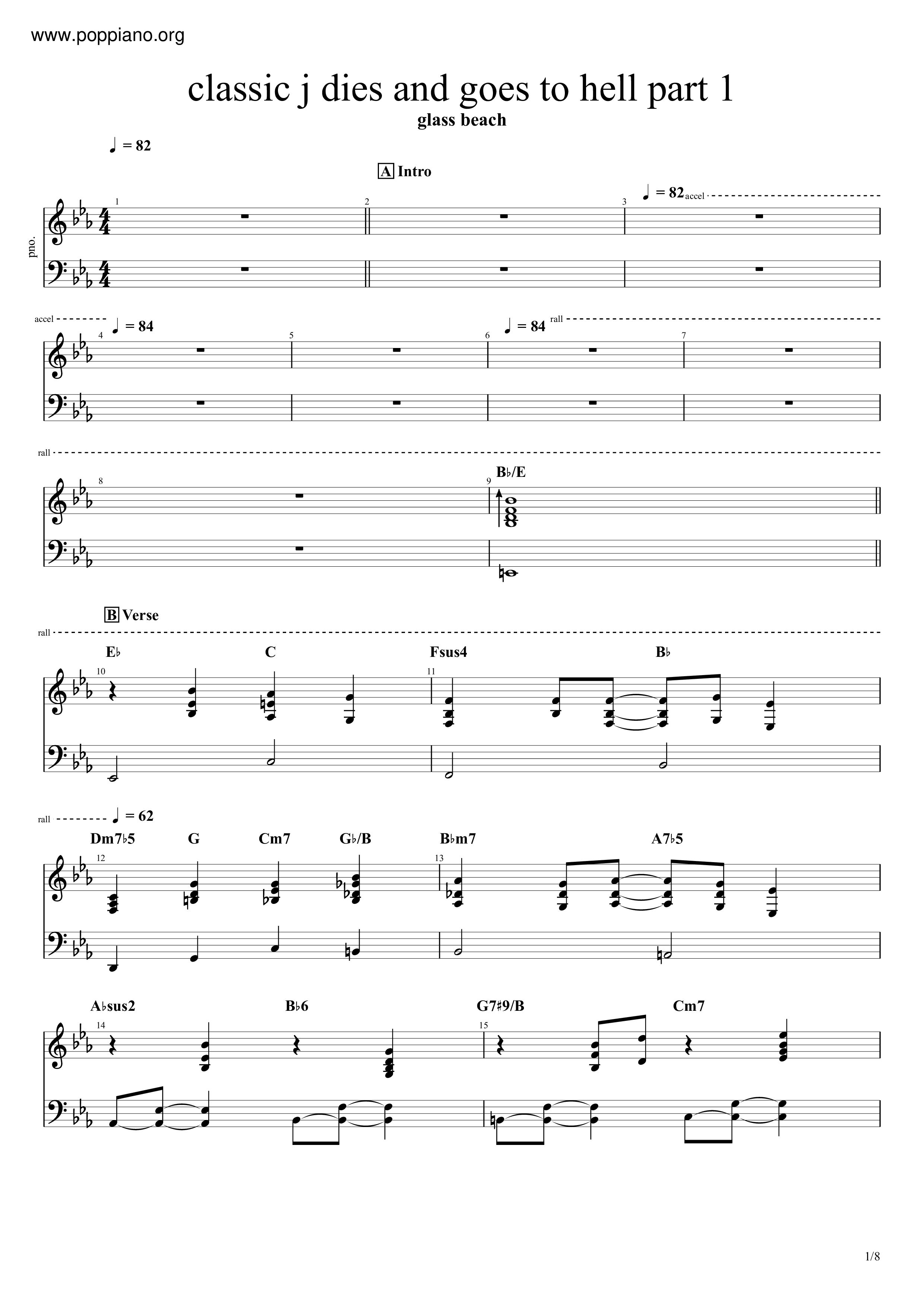 Glass BeachClassic J Dies And Goes To Hell Part 1 琴譜pdf香港流行鋼琴協會琴譜下載 ★