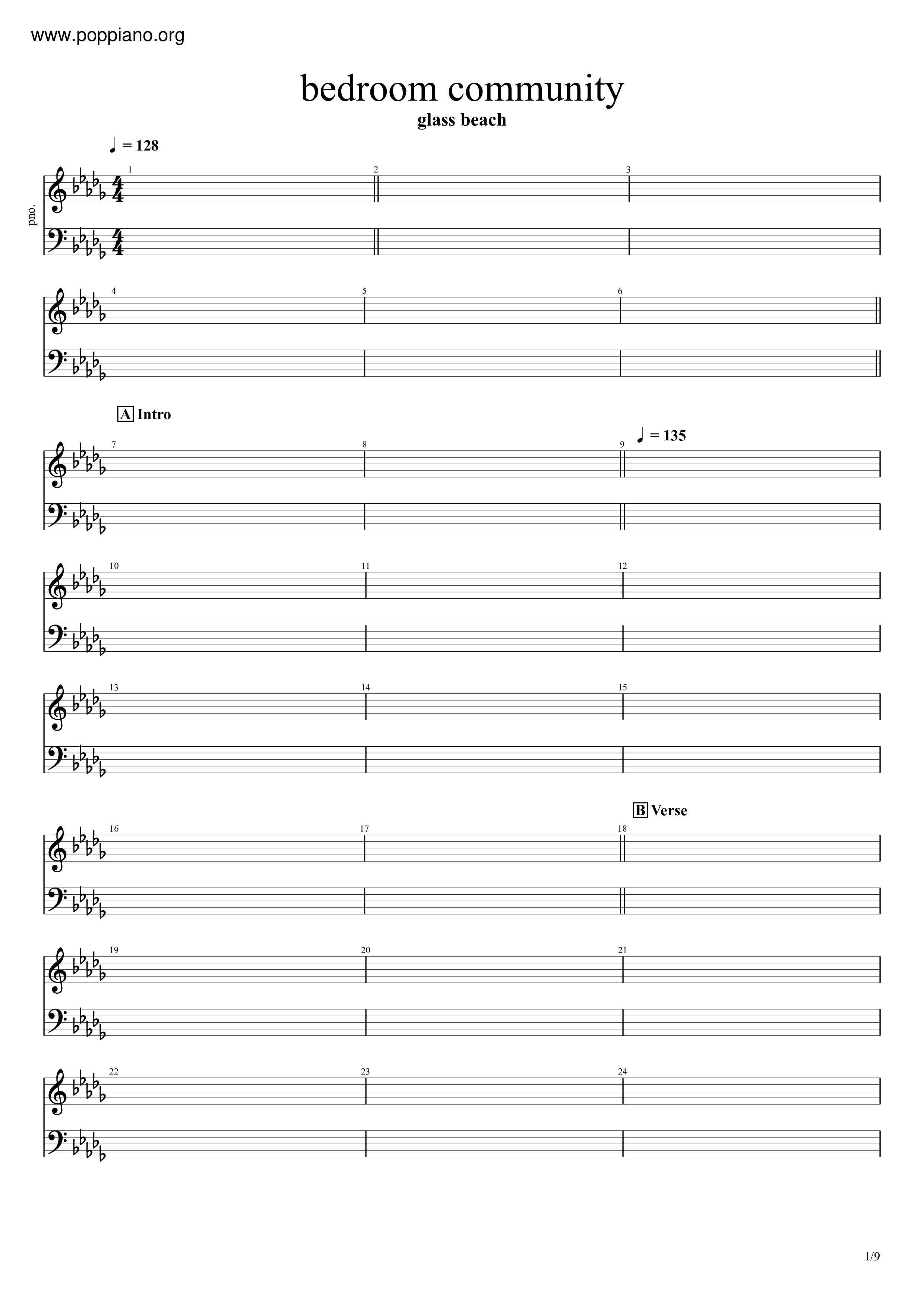Glass BeachBedroom Community Sheet Music pdf, Free Score Download ★