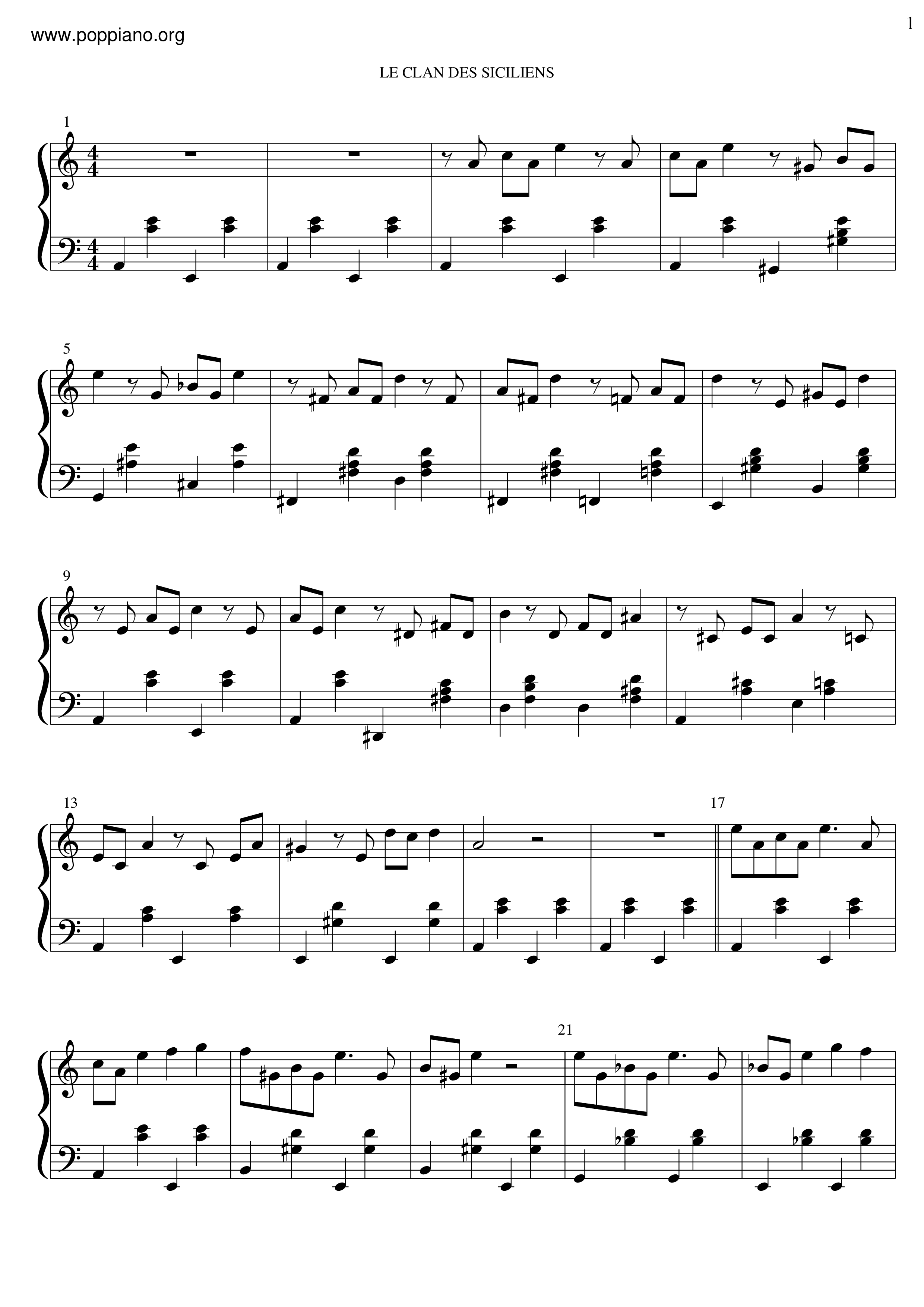 Ennio MorriconeLe Clan Des Siciliens Sheet Music pdf, (エンニオ・モリコーネ